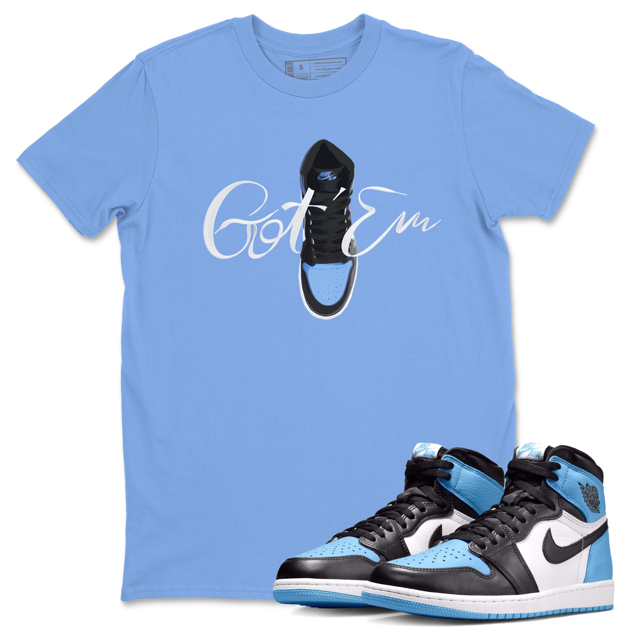 Air Jordan 1 Retro High OG UNC Toe Shirt to match Jordans Caligraphy Shoe Lace Streetwear Sneaker Shirt 1s UNC Toe Drip Gear Zone Sneaker Matching Clothing Crew Neck T-Shirts Carolina Blue 1