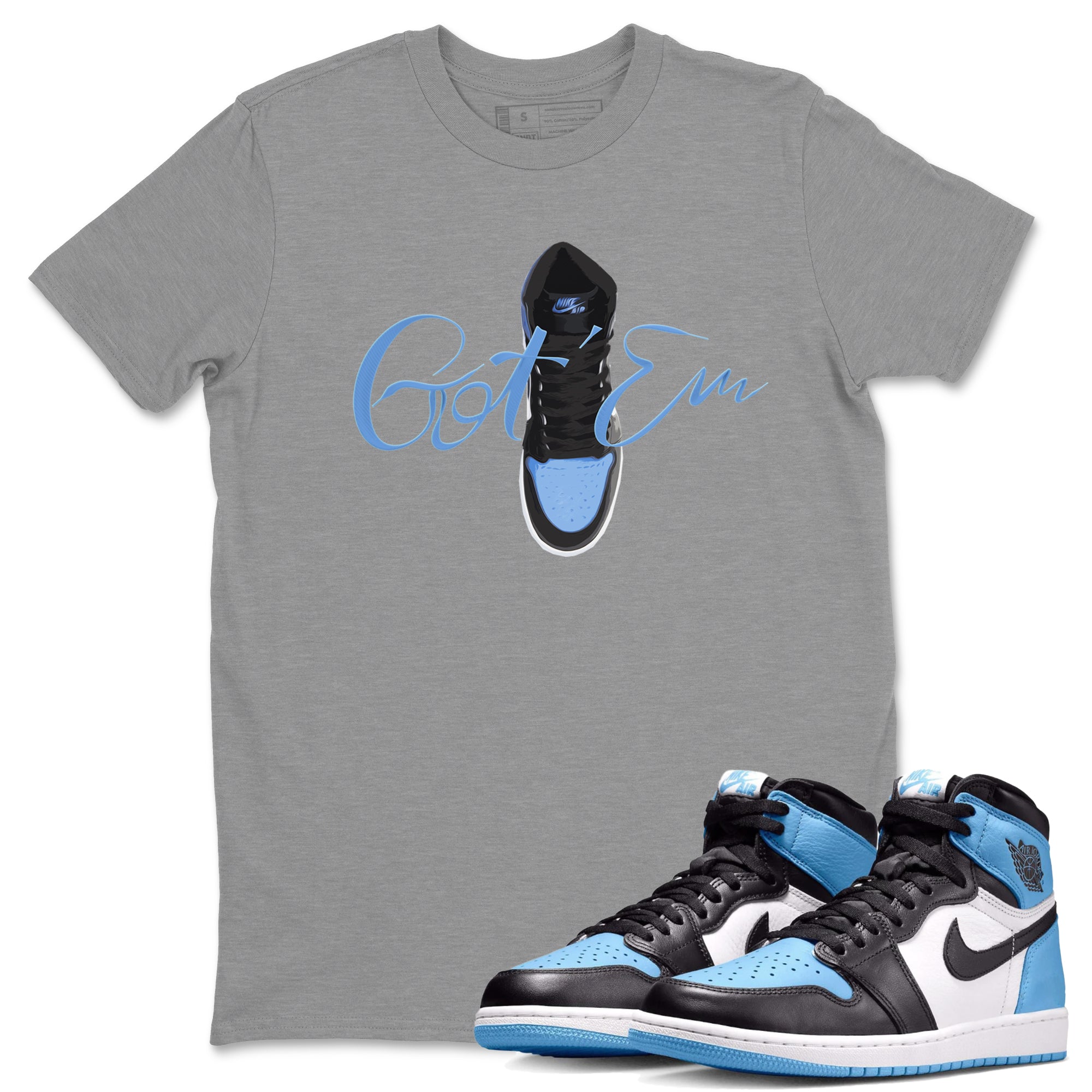 Air Jordan 1 Retro High OG UNC Toe Shirt to match Jordans Caligraphy Shoe Lace Streetwear Sneaker Shirt 1s UNC Toe Drip Gear Zone Sneaker Matching Clothing Crew Neck T-Shirts Heather Grey 1