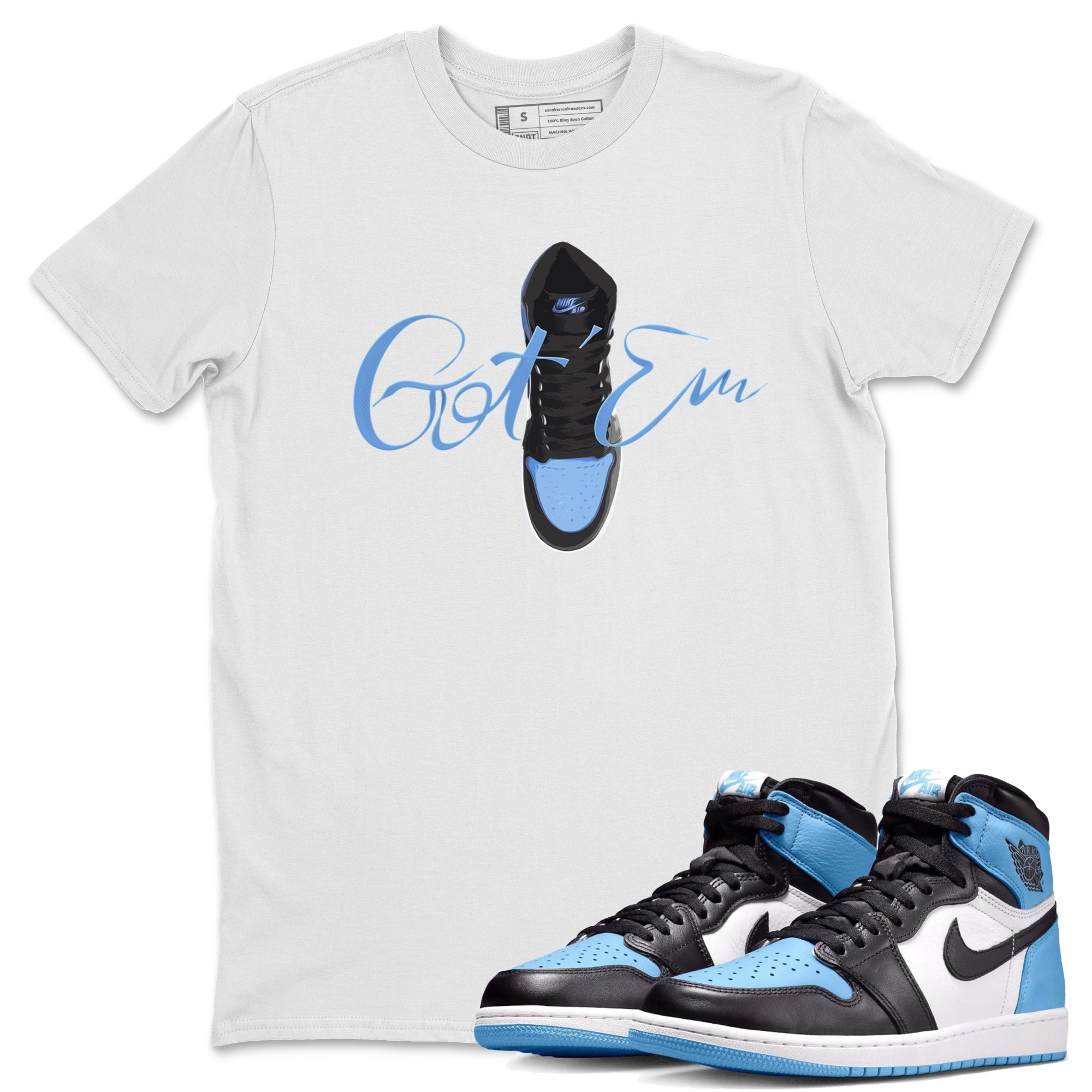 Air Jordan 1 Retro High OG UNC Toe Shirt to match Jordans Caligraphy Shoe Lace Streetwear Sneaker Shirt 1s UNC Toe Drip Gear Zone Sneaker Matching Clothing Crew Neck T-Shirts White 1