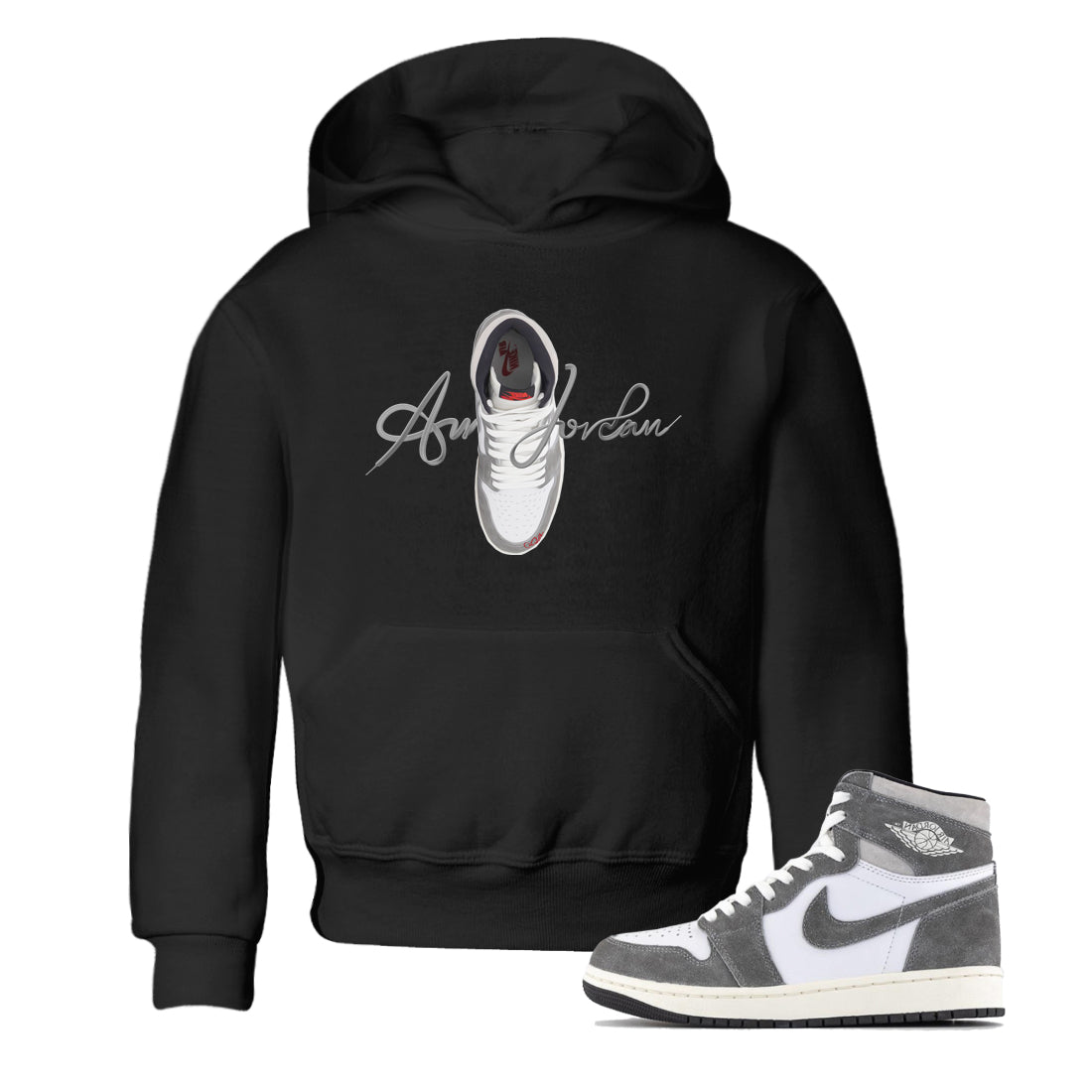 Air Jordan 1 Washed Heritage Sneaker Match Tees Caligraphy Shoe Lace Shirts AJ1 Washed Heritage Drip Gear Zone Kids Shirts Black 1