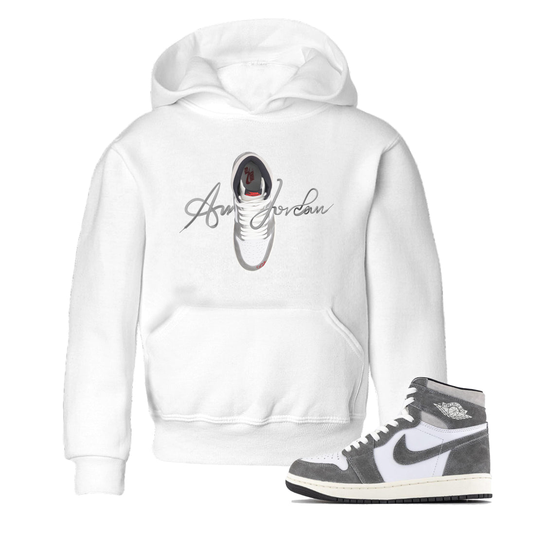 Air Jordan 1 Washed Heritage Sneaker Match Tees Caligraphy Shoe Lace Shirts AJ1 Washed Heritage Drip Gear Zone Kids Shirts White 1