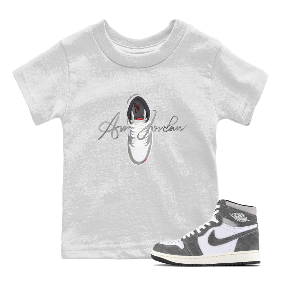 Air Jordan 1 Washed Heritage Sneaker Match Tees Caligraphy Shoe Lace Shirts AJ1 Washed Heritage Drip Gear Zone Kids Shirts White 1