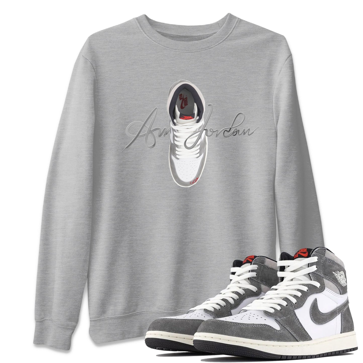 Air Jordan 1 Washed Heritage Sneaker Match Tees Caligraphy Shoe Lace Shirts AJ1 Washed Heritage Drip Gear Zone Unisex Shirts Heather Grey 1