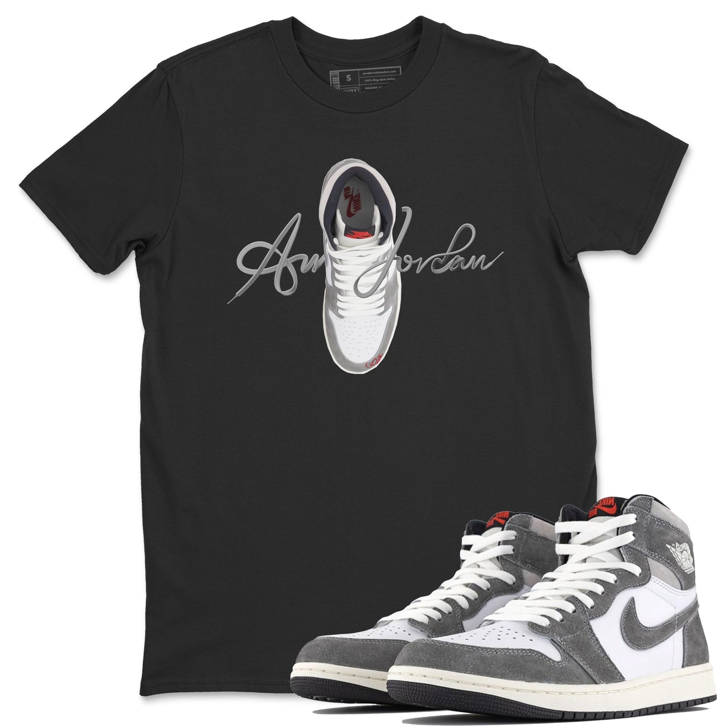 Air Jordan 1 Washed Heritage Sneaker Match Tees Caligraphy Shoe Lace Shirts AJ1 Washed Heritage Drip Gear Zone Unisex Shirts Black 1