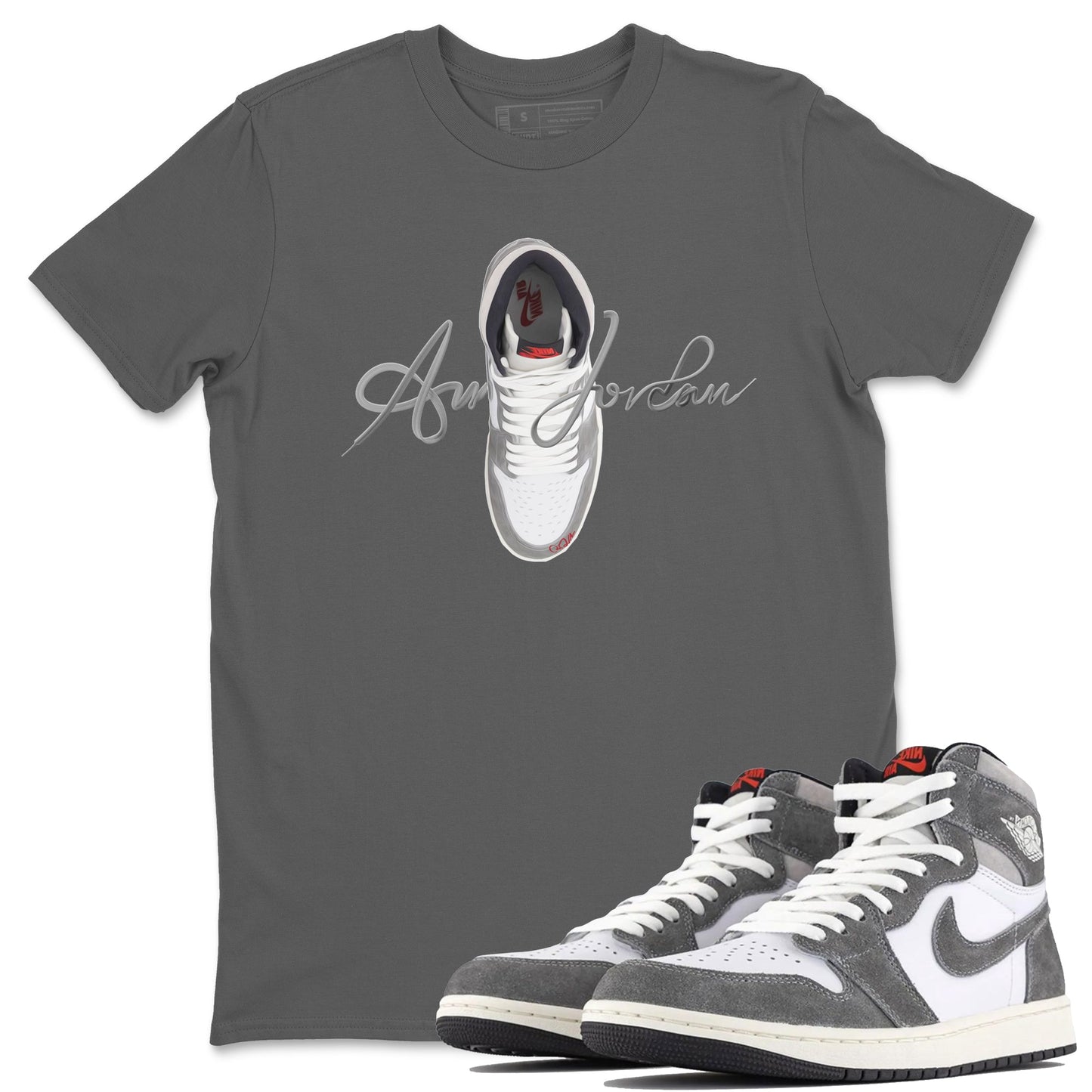 Air Jordan 1 Washed Heritage Sneaker Match Tees Caligraphy Shoe Lace Shirts AJ1 Washed Heritage Drip Gear Zone Unisex Shirts Cool Grey 1