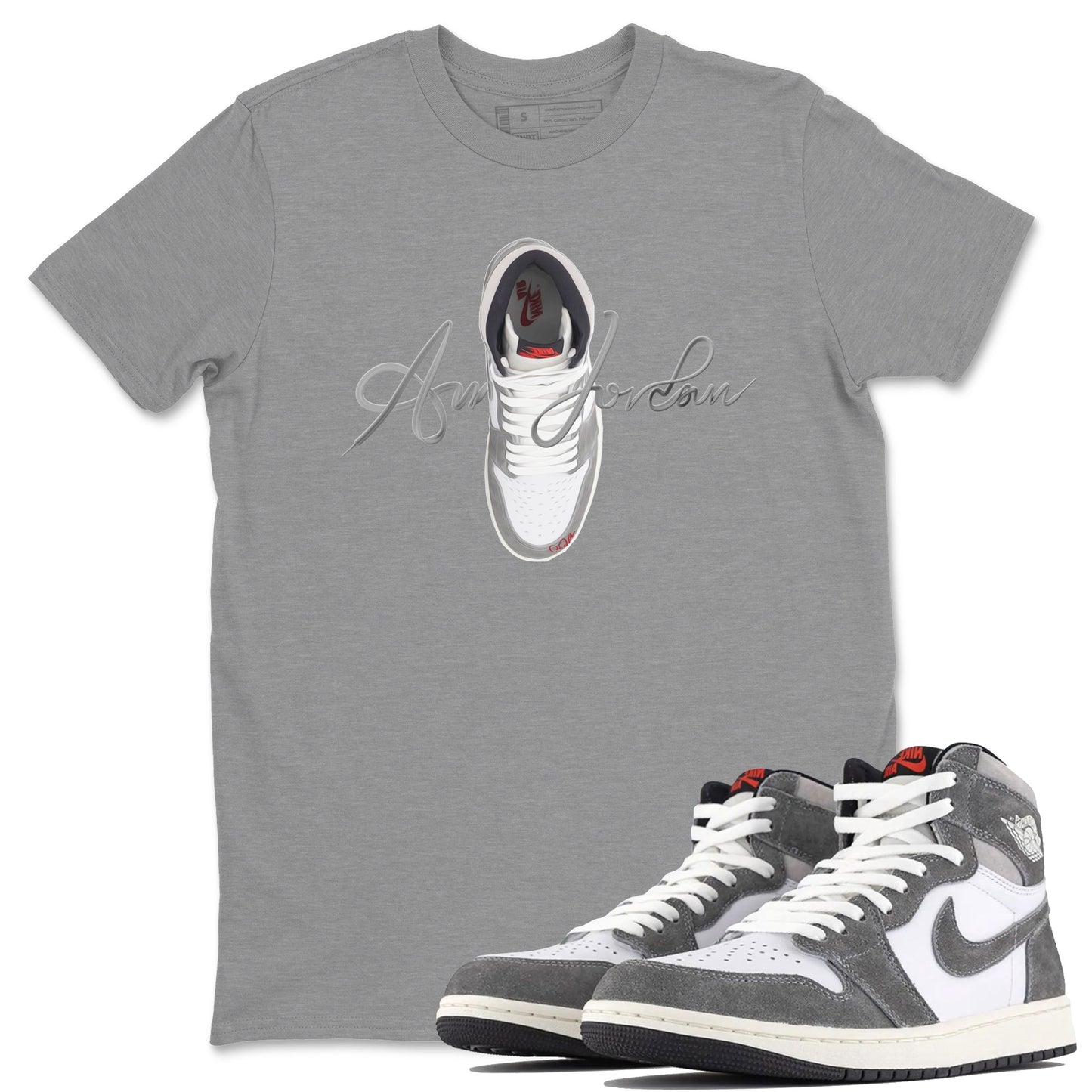 Air Jordan 1 Washed Heritage Sneaker Match Tees Caligraphy Shoe Lace Shirts AJ1 Washed Heritage Drip Gear Zone Unisex Shirts Heather Grey 1