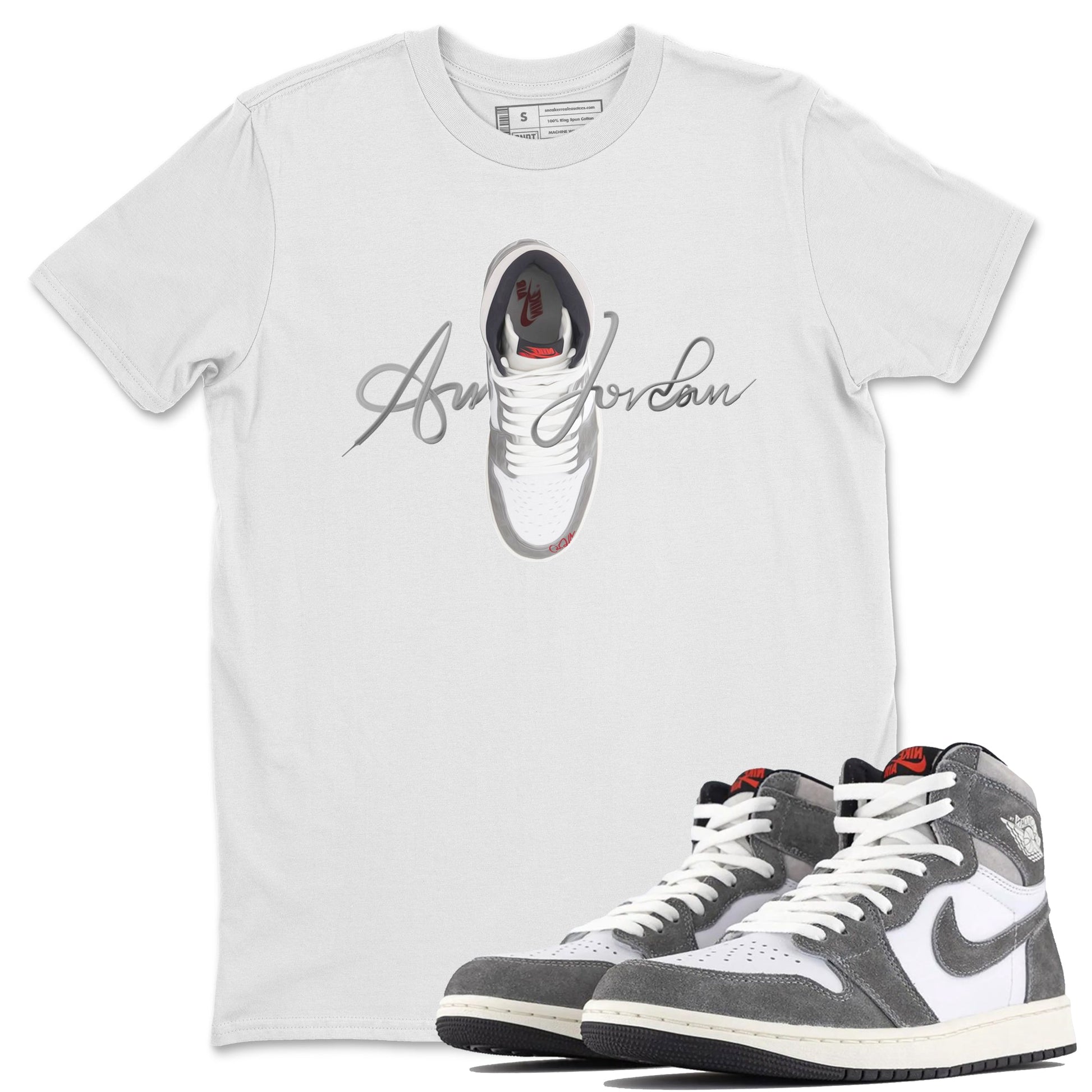 Air Jordan 1 Washed Heritage Sneaker Match Tees Caligraphy Shoe Lace Shirts AJ1 Washed Heritage Drip Gear Zone Unisex Shirts White 1