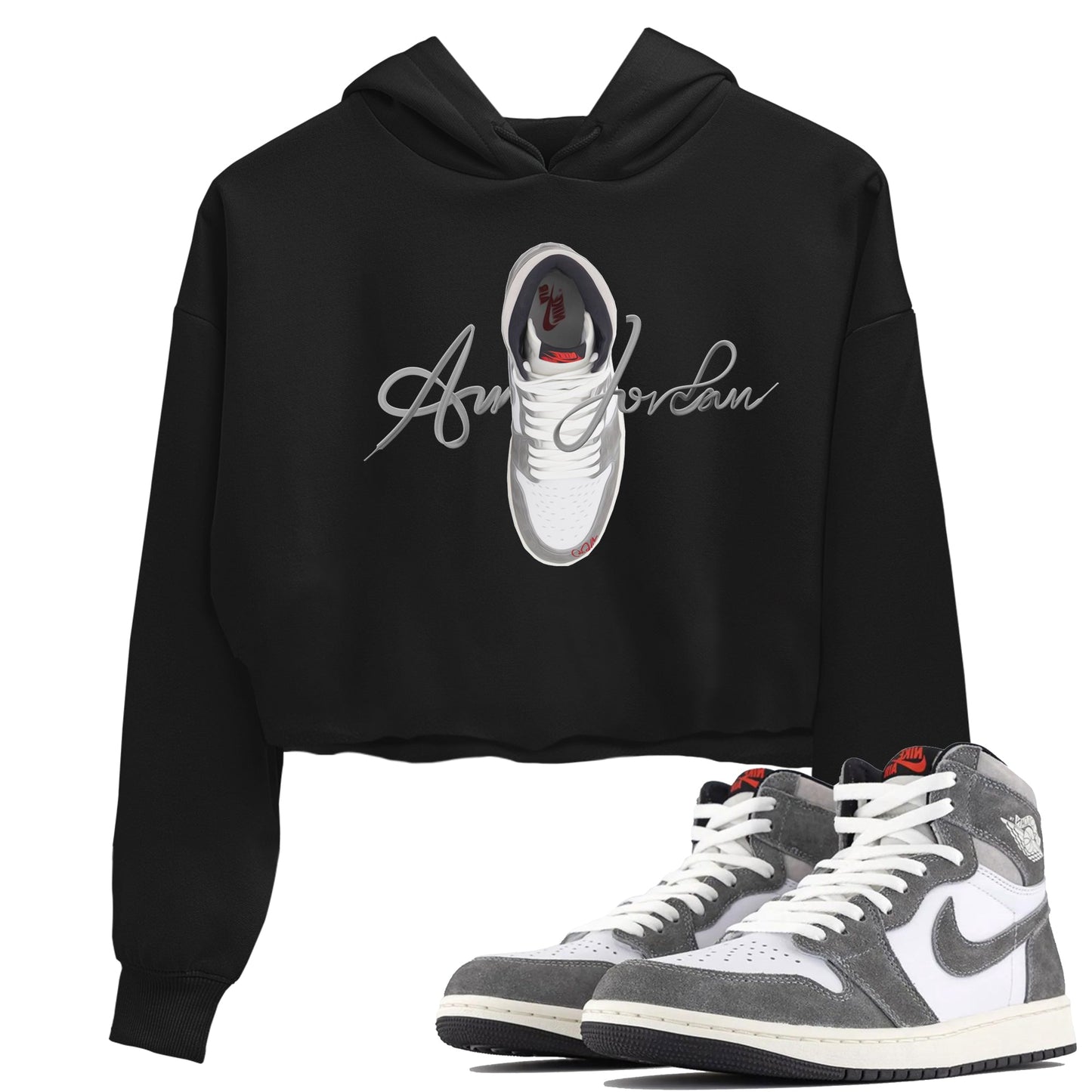 Air Jordan 1 Washed Heritage Sneaker Match Tees Caligraphy Shoe Lace Shirts AJ1 Washed Heritage Drip Gear Zone Women's Shirts Black 1