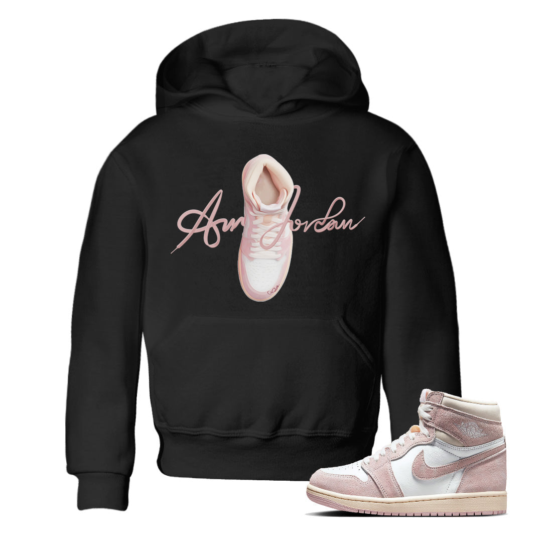 AJ1 Retro High OG Washed Pink Sneaker Tees Drip Gear Zone Caligraphy Shoe Lace Sneaker Tees AJ1 Retro High OG Washed Pink Shirt Kids Shirts Black 1