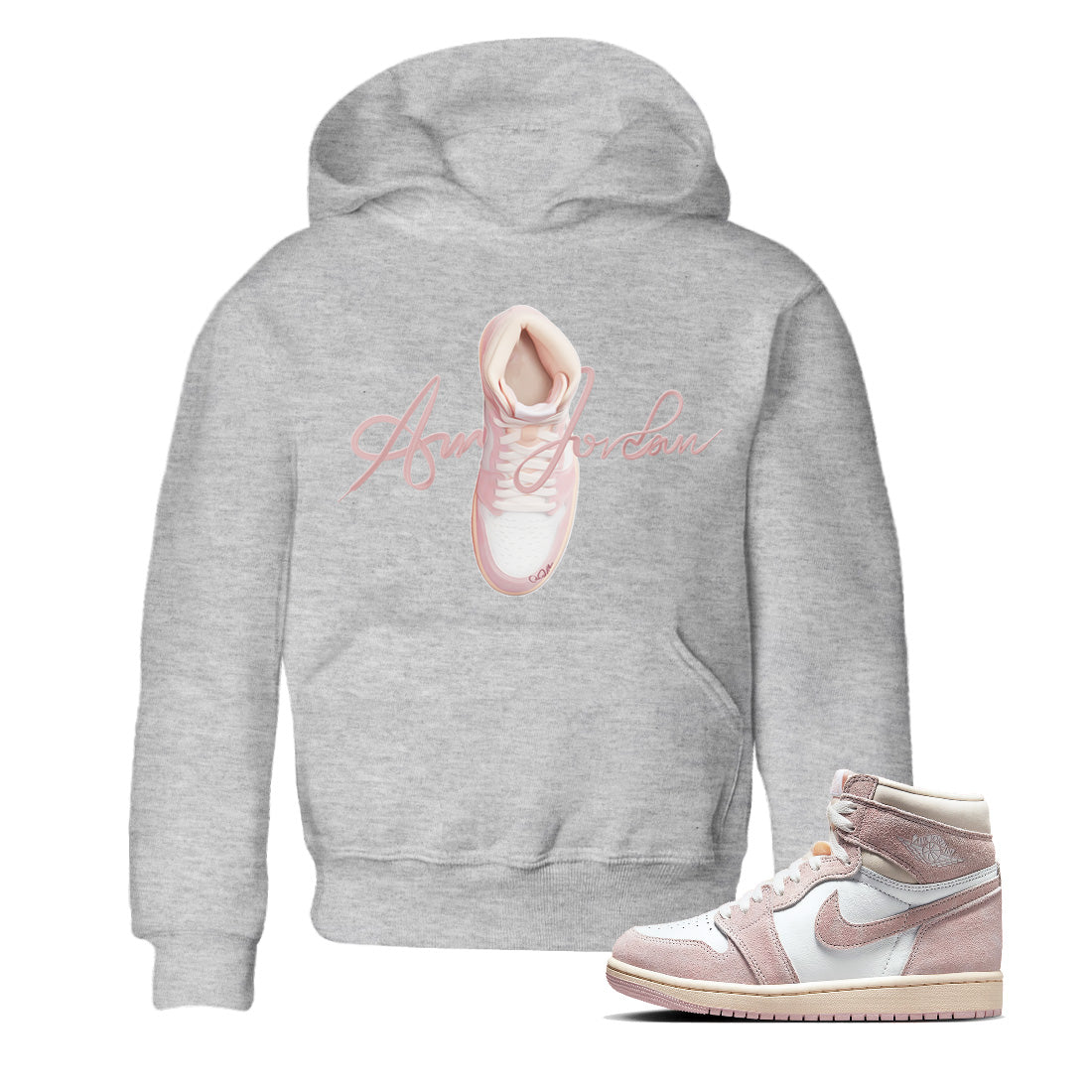 AJ1 Retro High OG Washed Pink Sneaker Tees Drip Gear Zone Caligraphy Shoe Lace Sneaker Tees AJ1 Retro High OG Washed Pink Shirt Kids Shirts Heather Grey 1