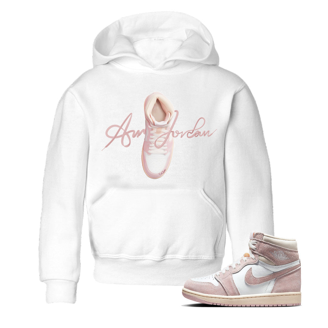 AJ1 Retro High OG Washed Pink Sneaker Tees Drip Gear Zone Caligraphy Shoe Lace Sneaker Tees AJ1 Retro High OG Washed Pink Shirt Kids Shirts White 1