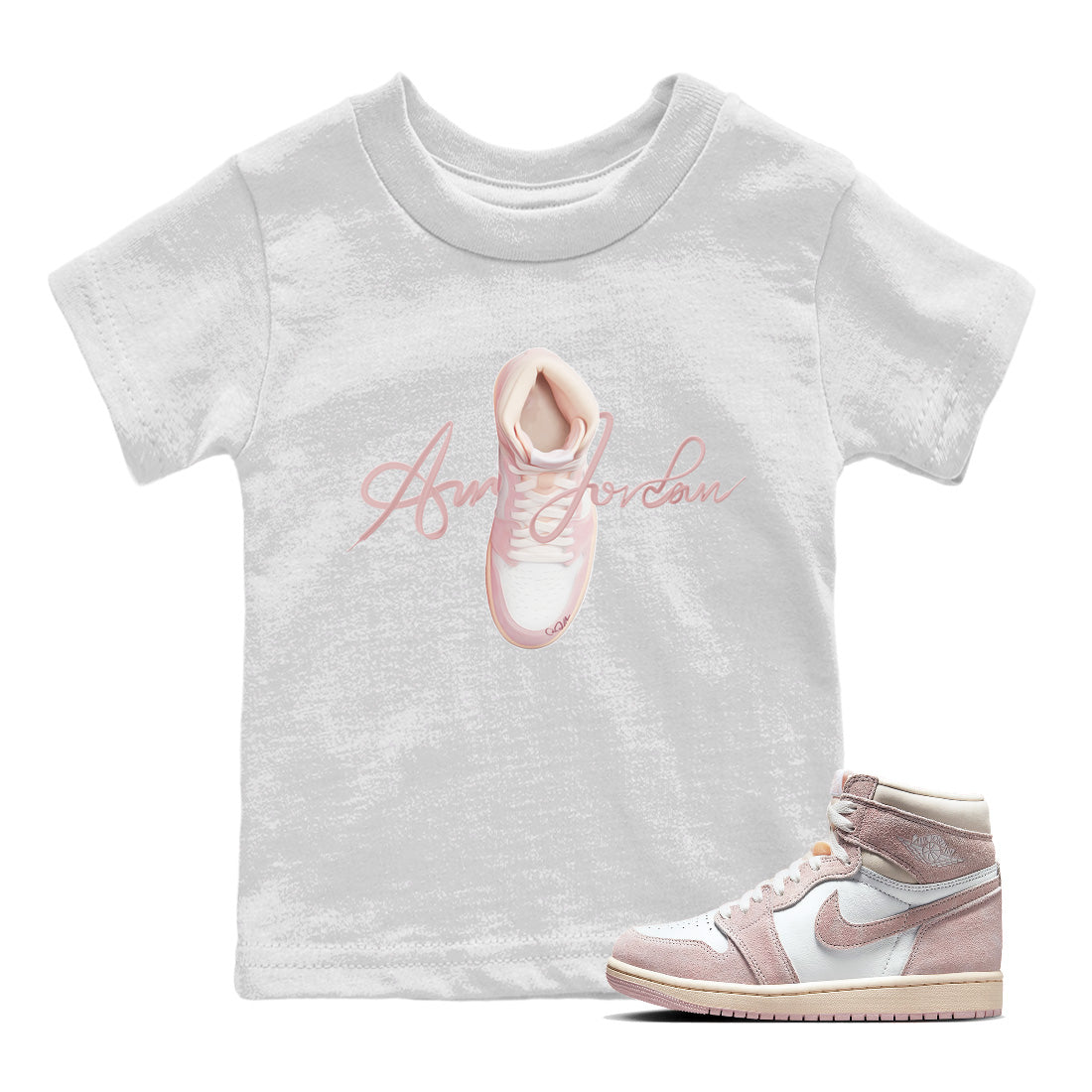 AJ1 Retro High OG Washed Pink Sneaker Tees Drip Gear Zone Caligraphy Shoe Lace Sneaker Tees AJ1 Retro High OG Washed Pink Shirt Kids Shirts White 1