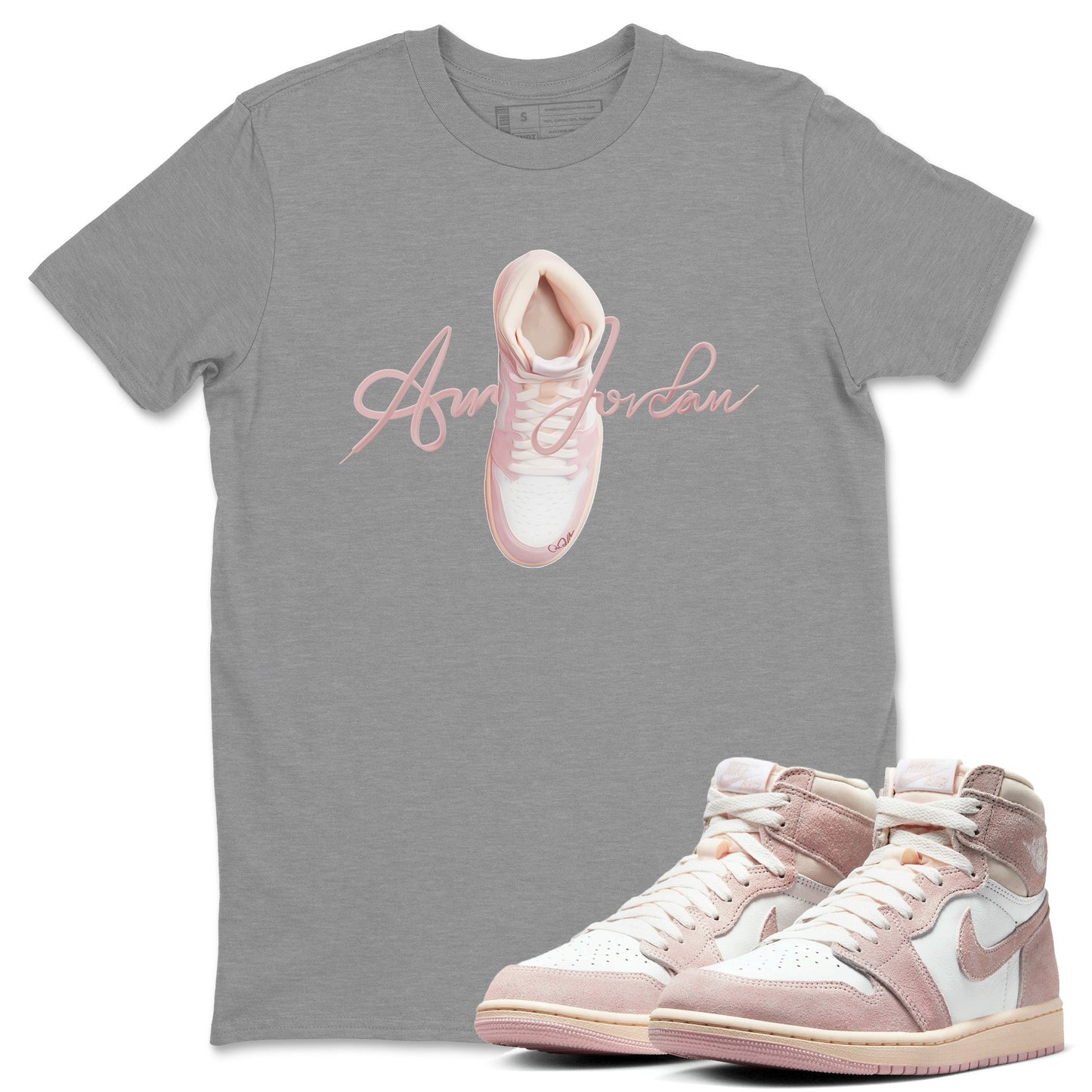 AJ1 Retro High OG Washed Pink Sneaker Tees Drip Gear Zone Caligraphy Shoe Lace Sneaker Tees AJ1 Retro High OG Washed Pink Shirt Unisex Shirts Heather Grey 1