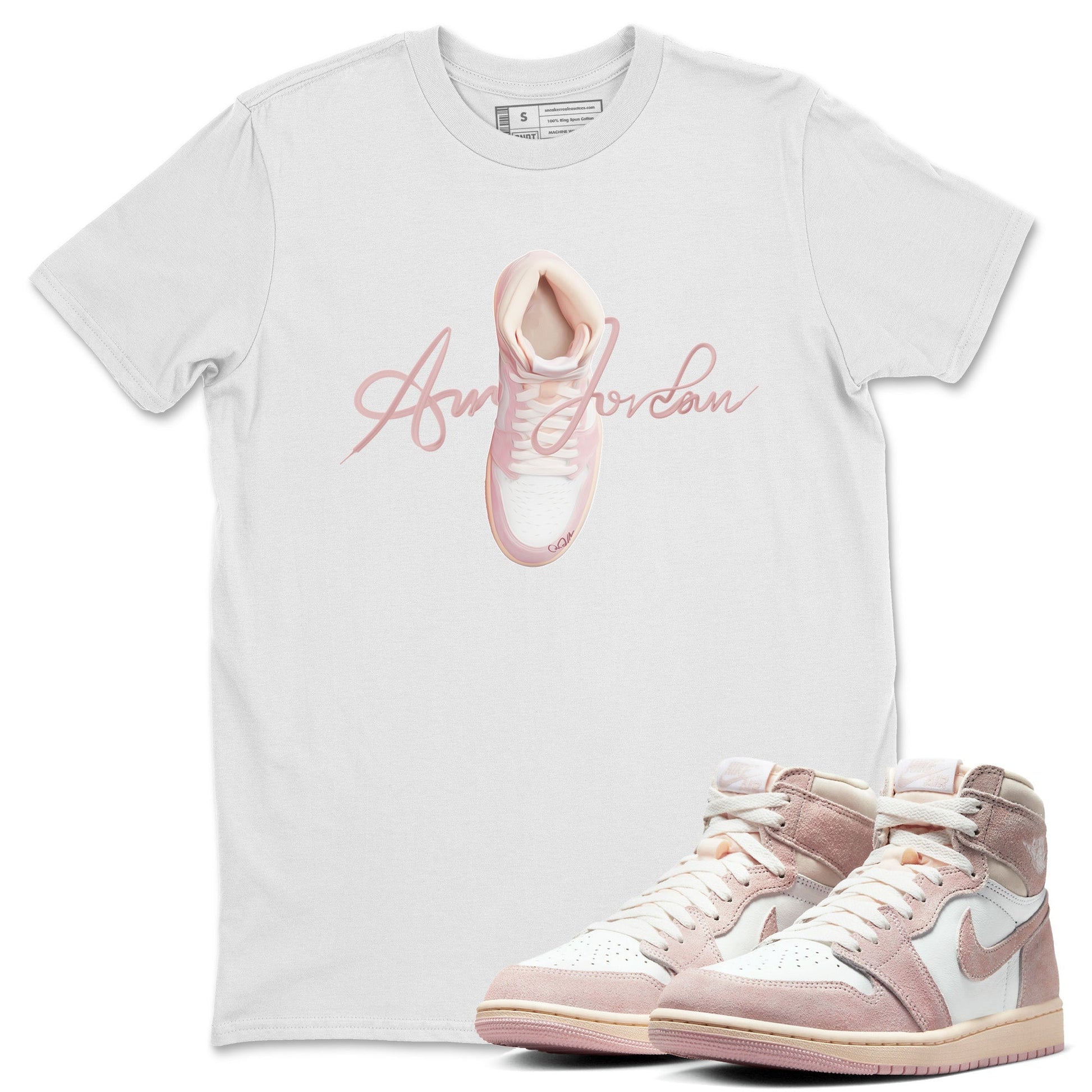 AJ1 Retro High OG Washed Pink Sneaker Tees Drip Gear Zone Caligraphy Shoe Lace Sneaker Tees AJ1 Retro High OG Washed Pink Shirt Unisex Shirts White 1