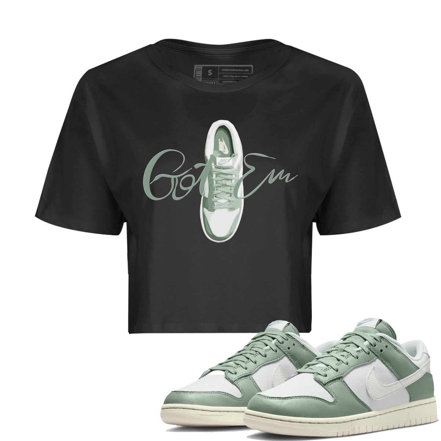 Dunk Mica Green Sneaker Match Tees Caligraphy Shoe Lace Sneaker Tees Dunk Low Mica Green Sneaker Release Tees Women's Shirts Black 1