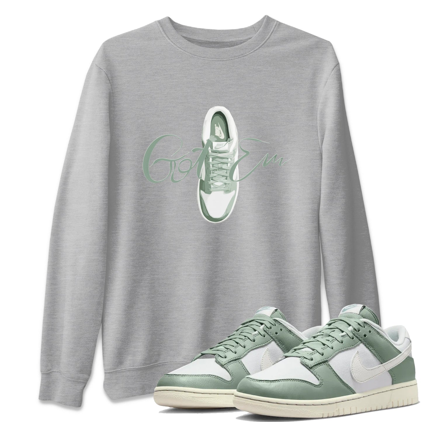Dunk Mica Green Sneaker Match Tees Caligraphy Shoe Lace Sneaker Tees Dunk Low Mica Green Sneaker Release Tees Unisex Shirts Heather Grey 1