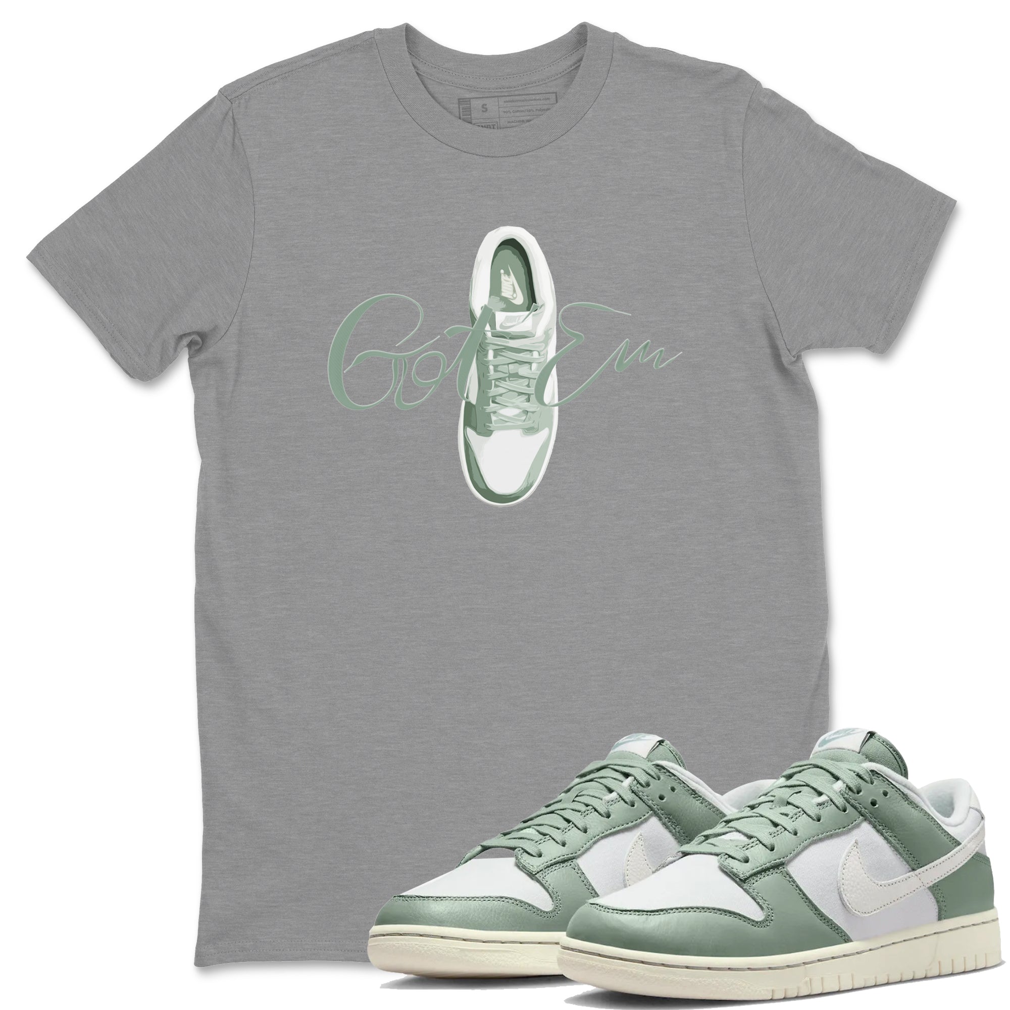 Dunk Mica Green Sneaker Match Tees Caligraphy Shoe Lace Sneaker Tees Dunk Low Mica Green Sneaker Release Tees Unisex Shirts Heather Grey 1