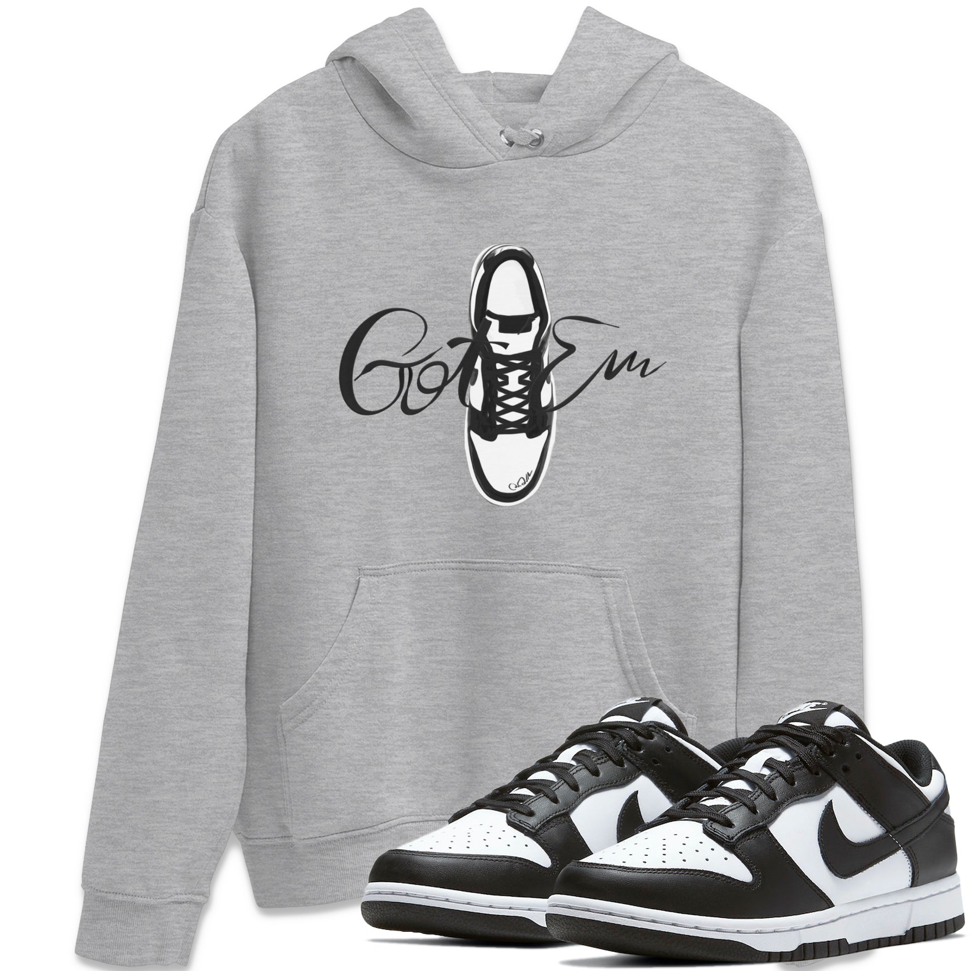 Dunk Panda Sneaker Match Tees Caligraphy Shoe Lace Streetwear Sneaker Shirt Dunk Low White Black Drip Gear Zone Sneaker Matching Clothing Unisex Shirts Heather Grey 1