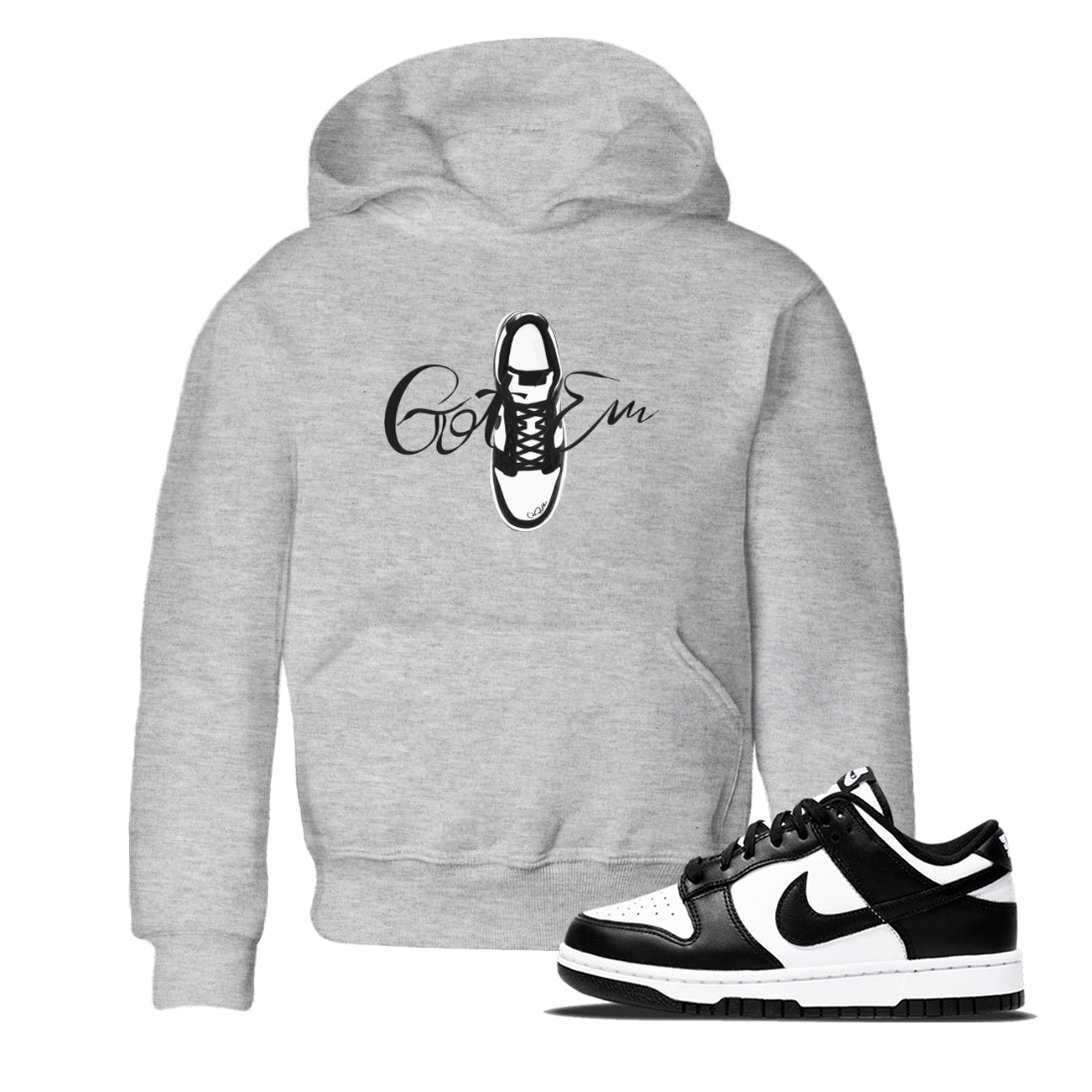 Dunk Panda Sneaker Match Tees Caligraphy Shoe Lace Streetwear Sneaker Shirt Dunk Low White Black Drip Gear Zone Sneaker Matching Clothing Kids Shirts Heather Grey 1