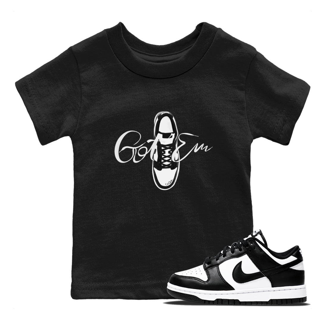Dunk Panda Sneaker Match Tees Caligraphy Shoe Lace Streetwear Sneaker Shirt Dunk Low White Black Drip Gear Zone Sneaker Matching Clothing Kids Shirts Black 1