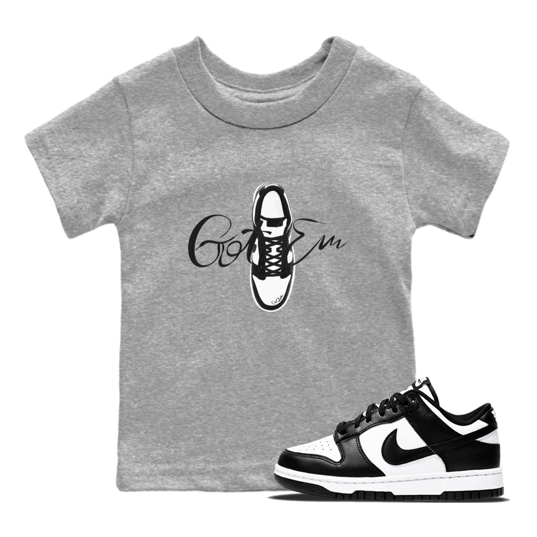 Dunk Panda Sneaker Match Tees Caligraphy Shoe Lace Streetwear Sneaker Shirt Dunk Low White Black Drip Gear Zone Sneaker Matching Clothing Kids Shirts Heather Grey 1
