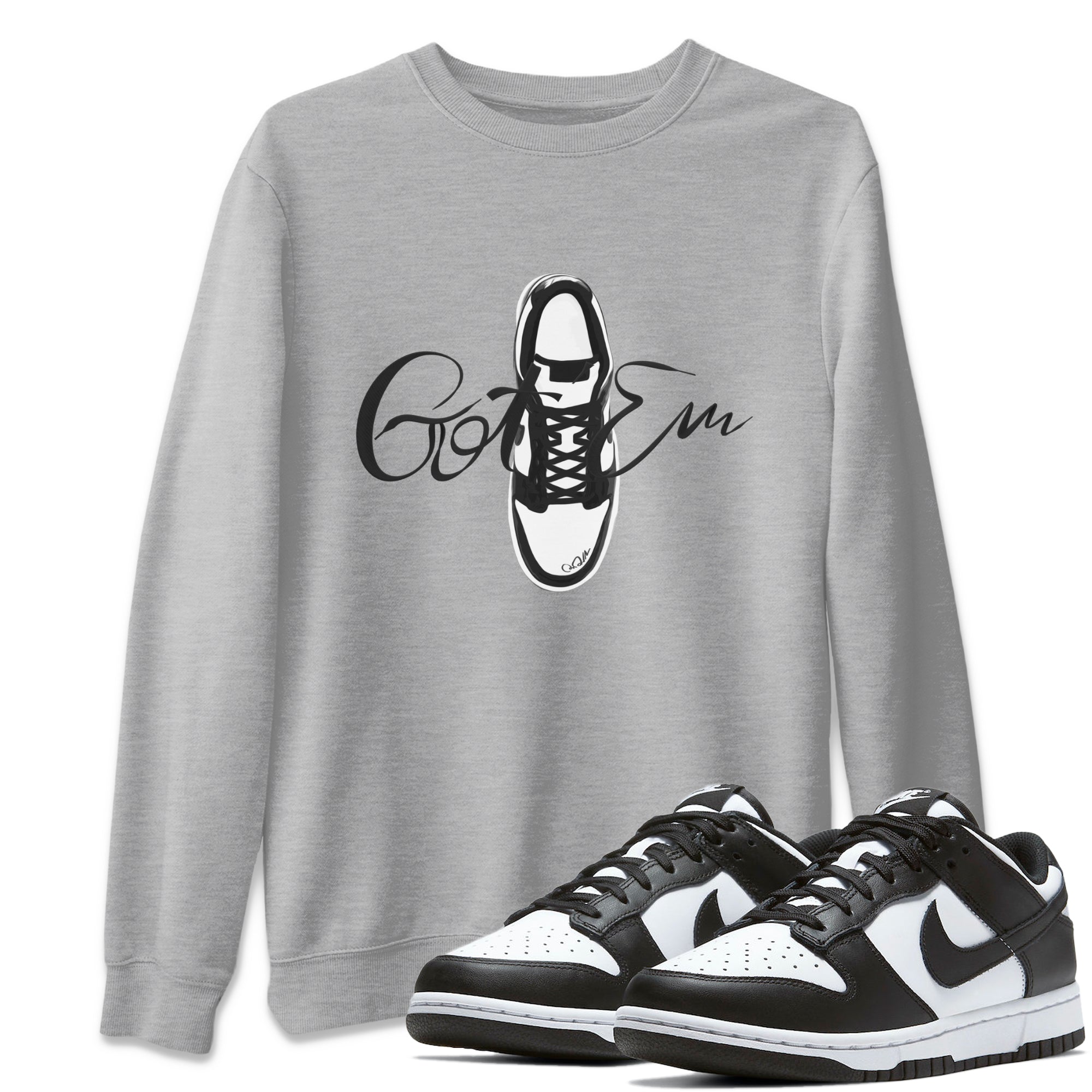Dunk Panda Sneaker Match Tees Caligraphy Shoe Lace Streetwear Sneaker Shirt Dunk Low White Black Drip Gear Zone Sneaker Matching Clothing Unisex Shirts Heather Grey 1