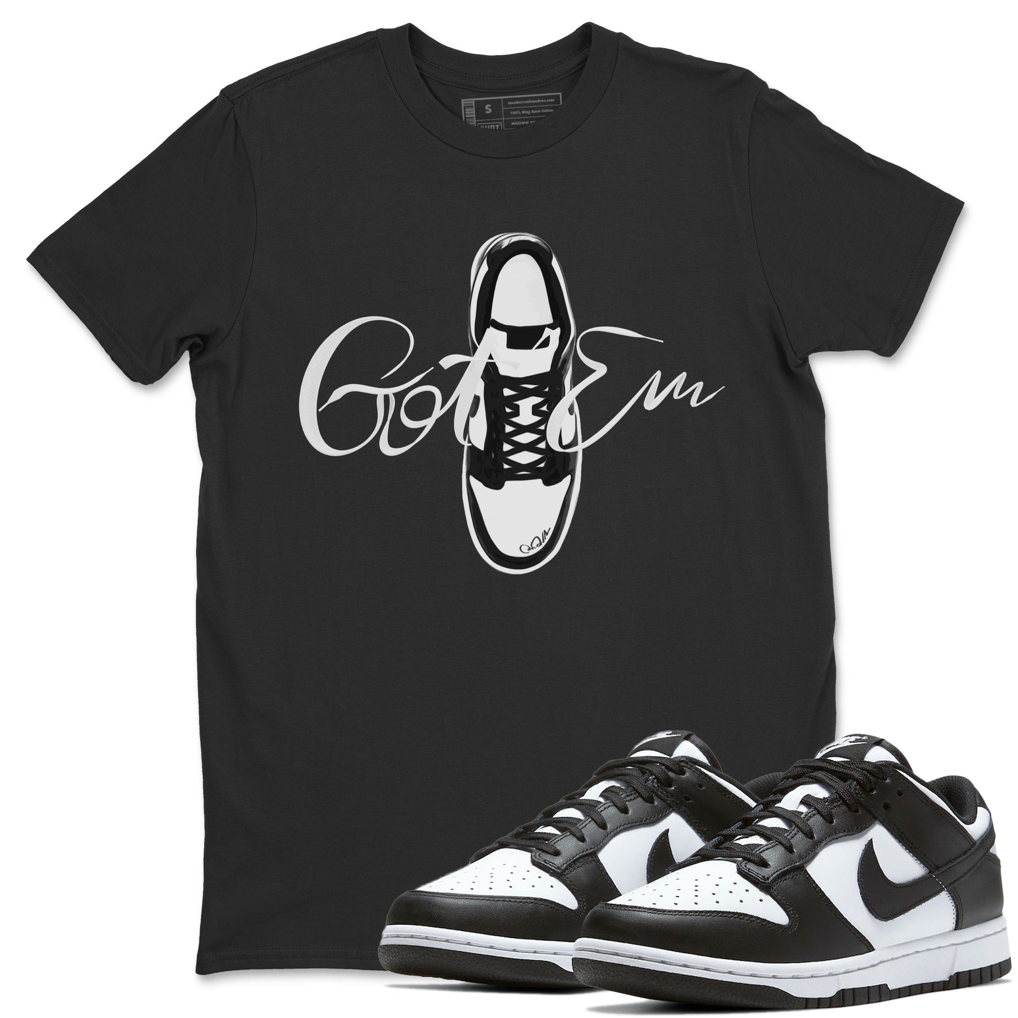 Dunk Panda Sneaker Match Tees Caligraphy Shoe Lace Streetwear Sneaker Shirt Dunk Low White Black Drip Gear Zone Sneaker Matching Clothing Unisex Shirts Black 1