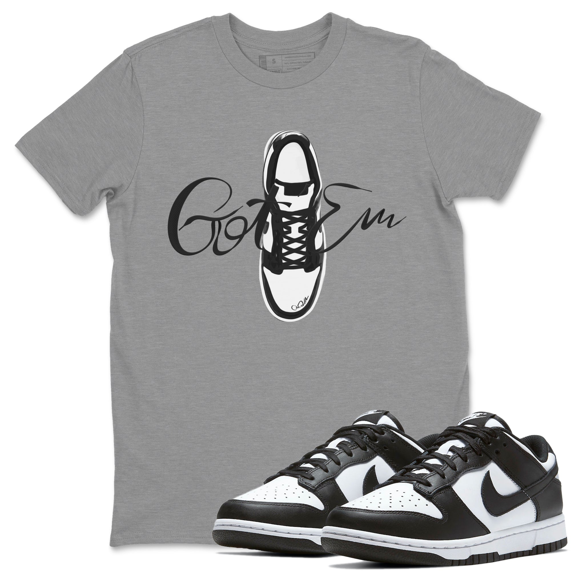 Dunk Panda Sneaker Match Tees Caligraphy Shoe Lace Streetwear Sneaker Shirt Dunk Low White Black Drip Gear Zone Sneaker Matching Clothing Unisex Shirts Heather Grey 1