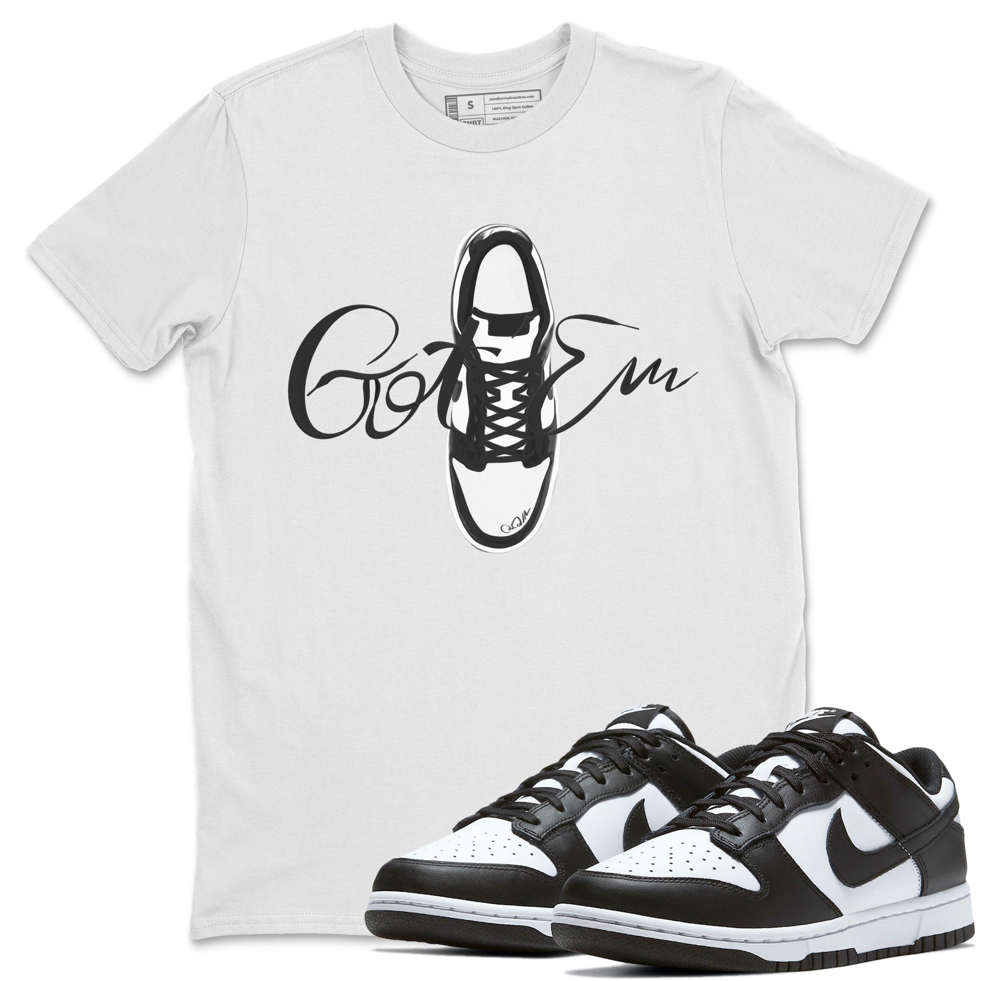 Dunk Panda Sneaker Match Tees Caligraphy Shoe Lace Streetwear Sneaker Shirt Dunk Low White Black Drip Gear Zone Sneaker Matching Clothing Unisex Shirts White 1