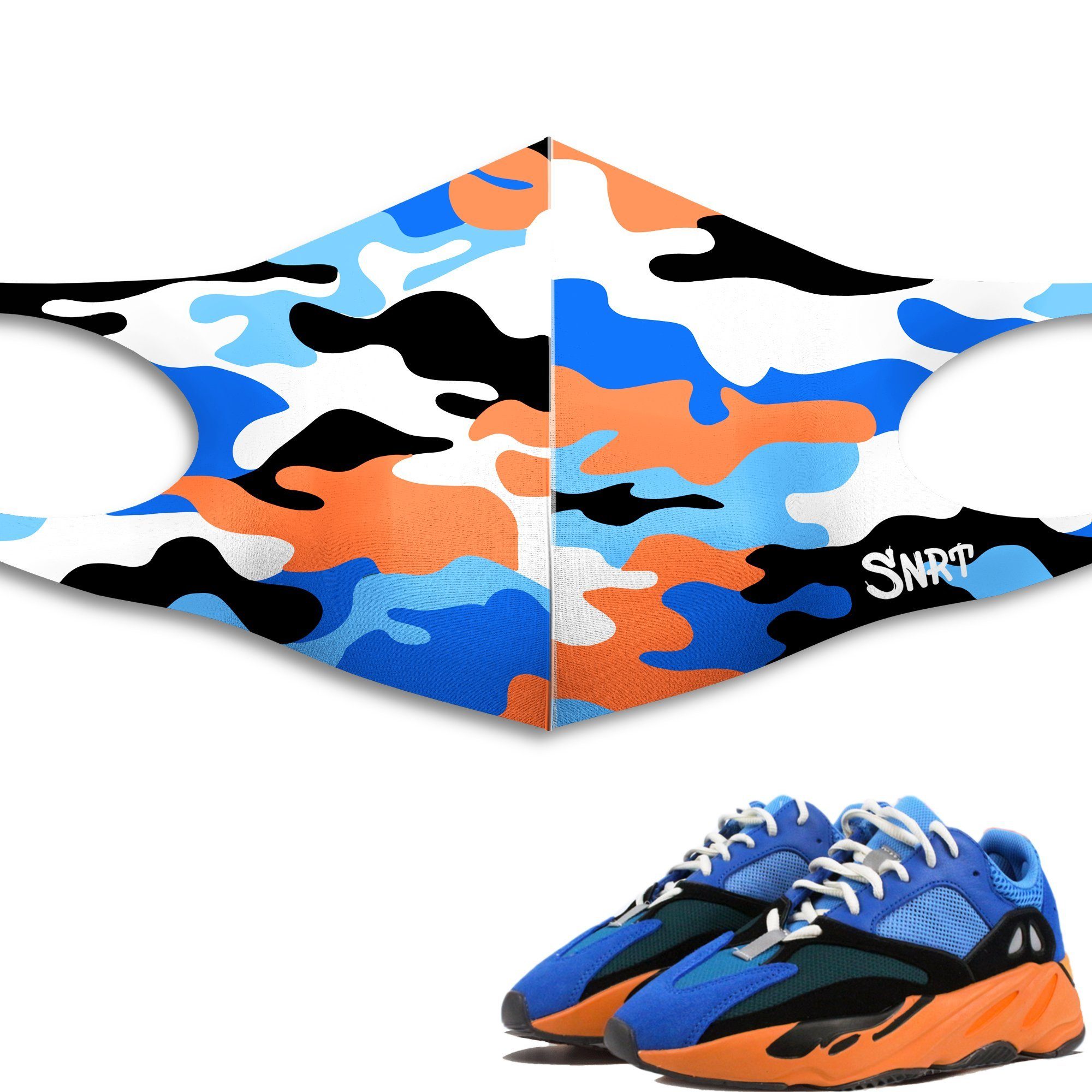 Adidas Yeezy Boost 700 Bright Blue Sneaker Matching Unisex Premium Face Mask Camo Sneaker Matching Masks design Mask