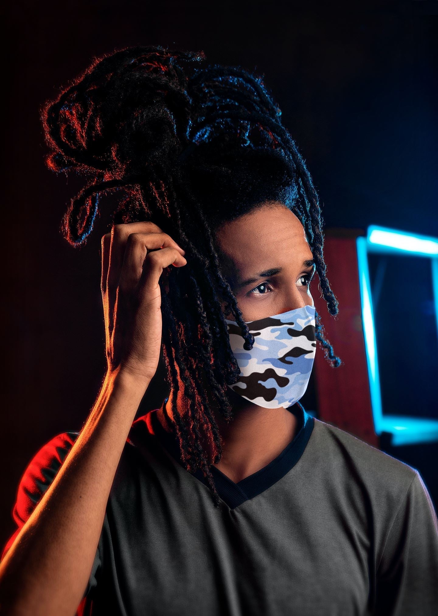 Air Jordan 1 University Blue Sneaker Matching Unisex Face Mask Camo design Mask 3