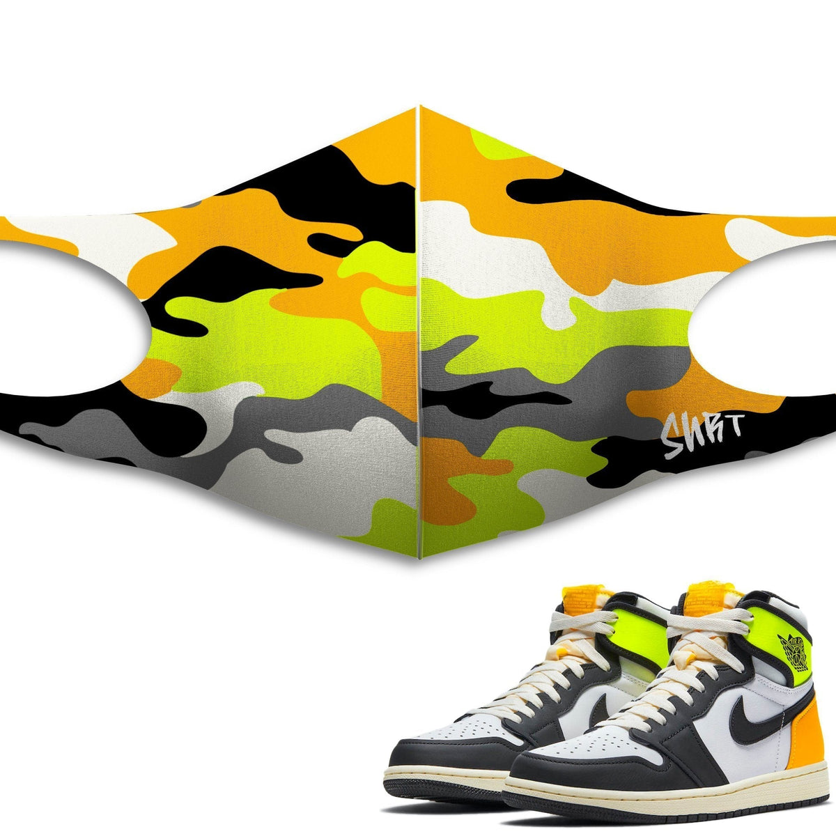 Air Jordan 1 Volt Gold Sneaker Matching Unisex Face Mask Camo design Mask