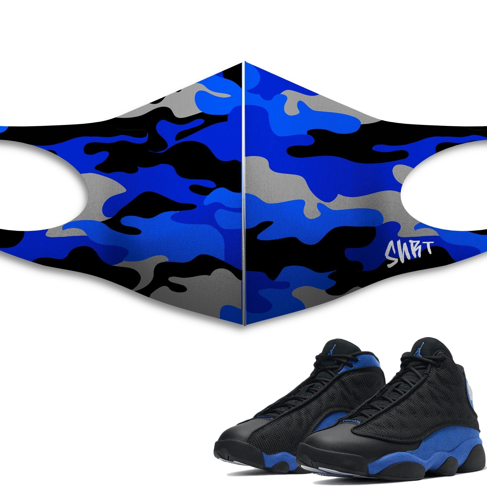 Air Jordan 13 Hyper Royal Sneaker Matching Unisex Face Mask Camo design Mask