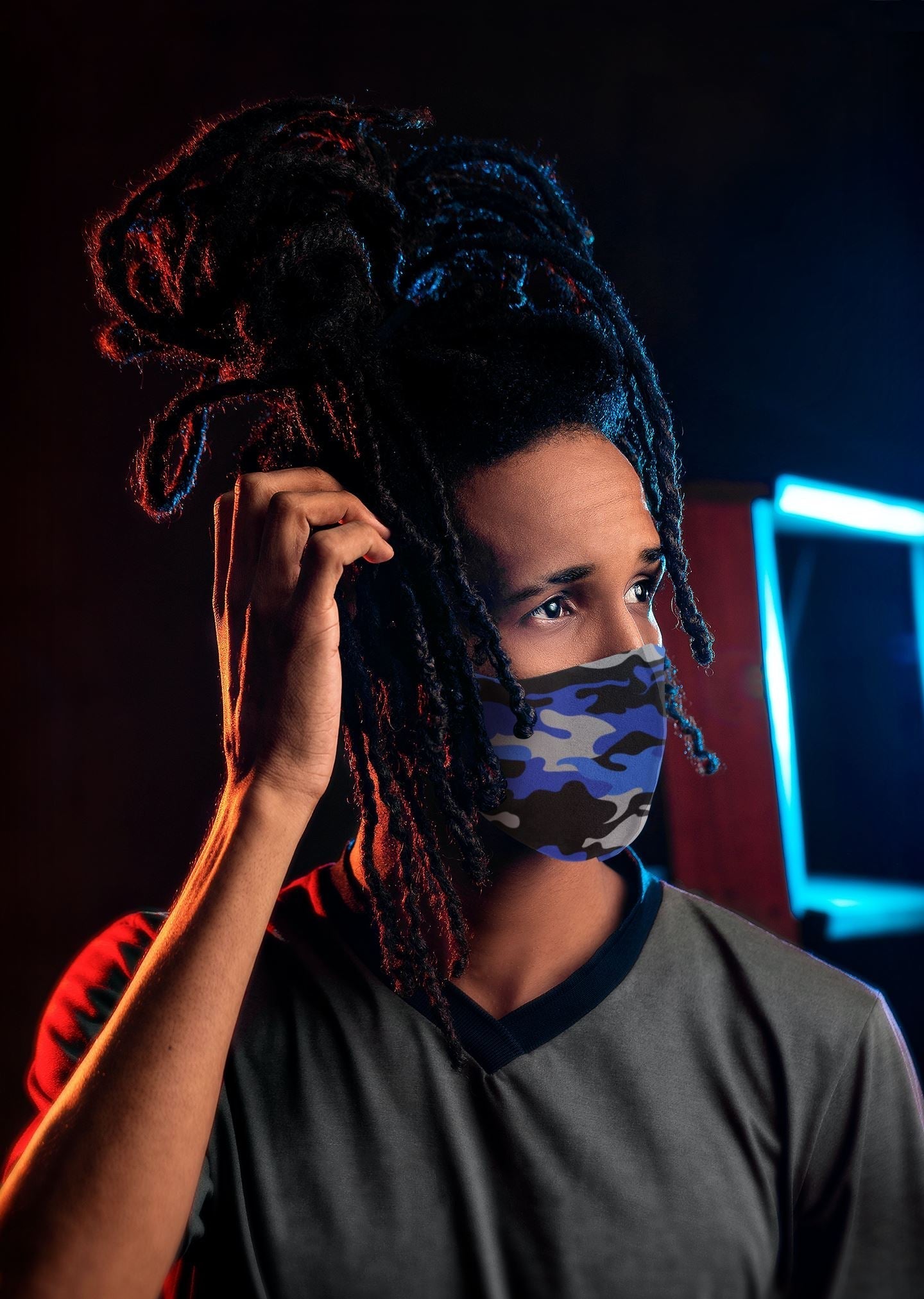 Air Jordan 13 Hyper Royal Sneaker Matching Unisex Face Mask Camo design Mask 3