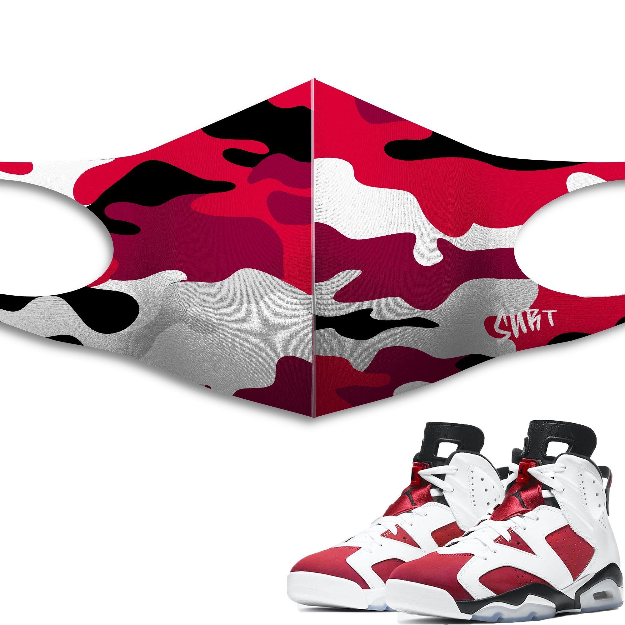 Air Jordan 6 Carmine Sneaker Matching Unisex Face Mask Camo design Mask