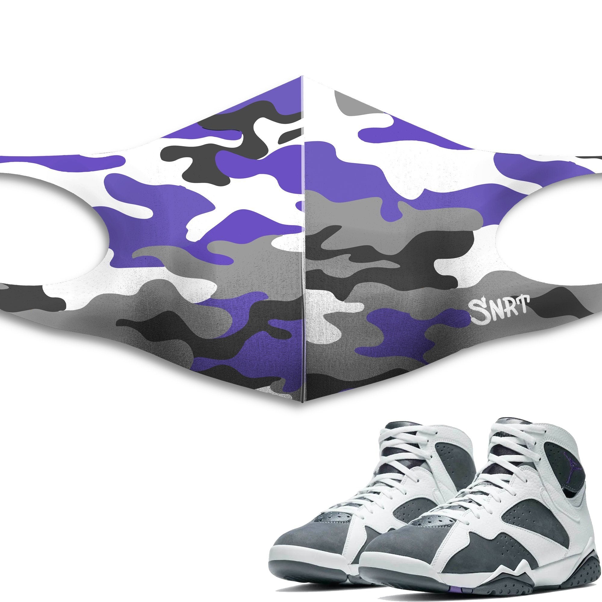 Air Jordan 7 Retro Flint Sneaker Matching Mask Outfits AJ7 Flint Sneaker Matching Accessories Collection Drip Gear Zone Sneaker Matching Clothing Unisex High Quality Face Mask Camo Pattern design Mask