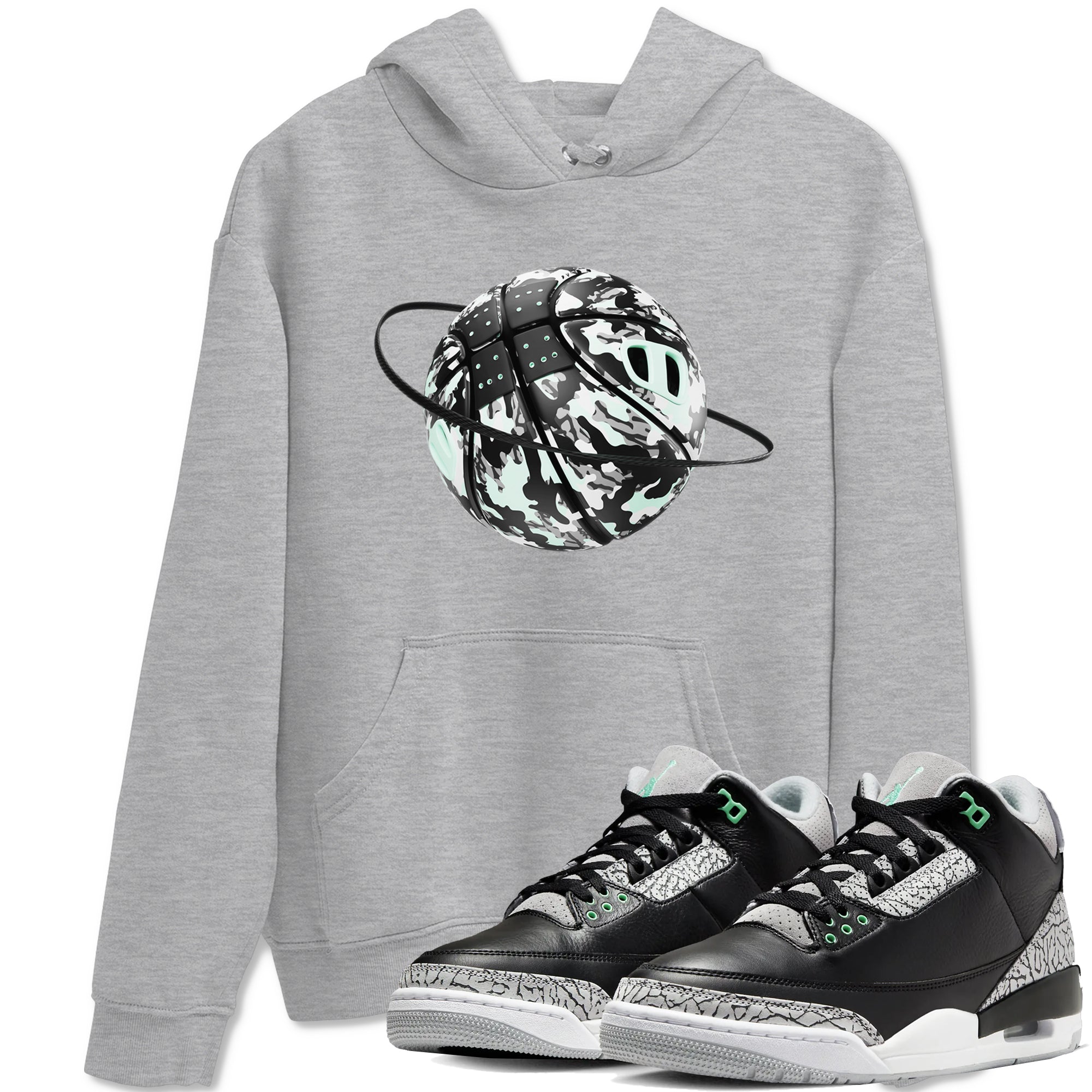 3s Green Glow shirt to match jordans Camo Baketball Planet sneaker tees Air Jordan 3 Green Glow Drip Gear Zone unisex cotton Heather Grey 1 crew neck shirt