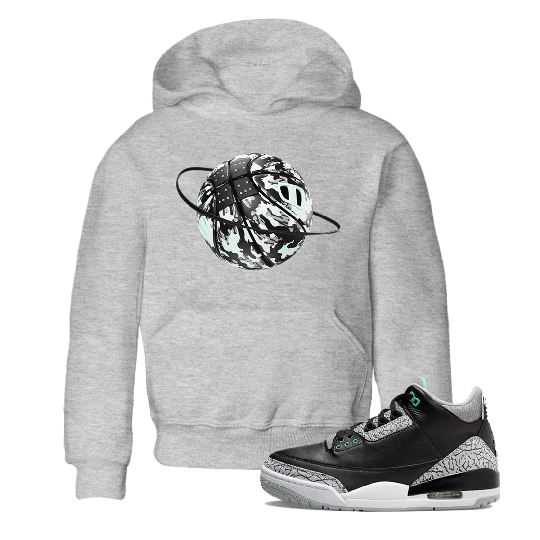 3s Green Glow shirt to match jordans Camo Baketball Planet sneaker tees Air Jordan 3 Green Glow Drip Gear Zone baby toddler Heather Grey 1 cotton Shirt