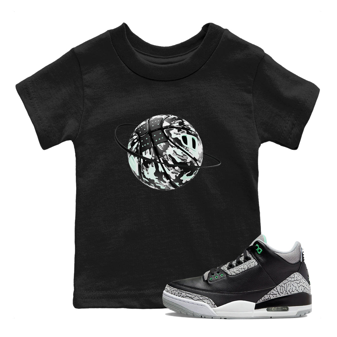3s Green Glow shirt to match jordans Camo Baketball Planet sneaker tees Air Jordan 3 Green Glow Drip Gear Zone baby toddler Black 1 cotton Shirt