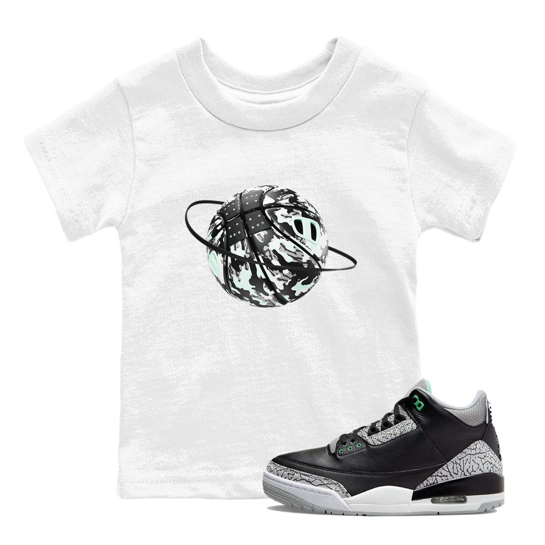 3s Green Glow shirt to match jordans Camo Baketball Planet sneaker tees Air Jordan 3 Green Glow Drip Gear Zone baby toddler White 1 cotton Shirt