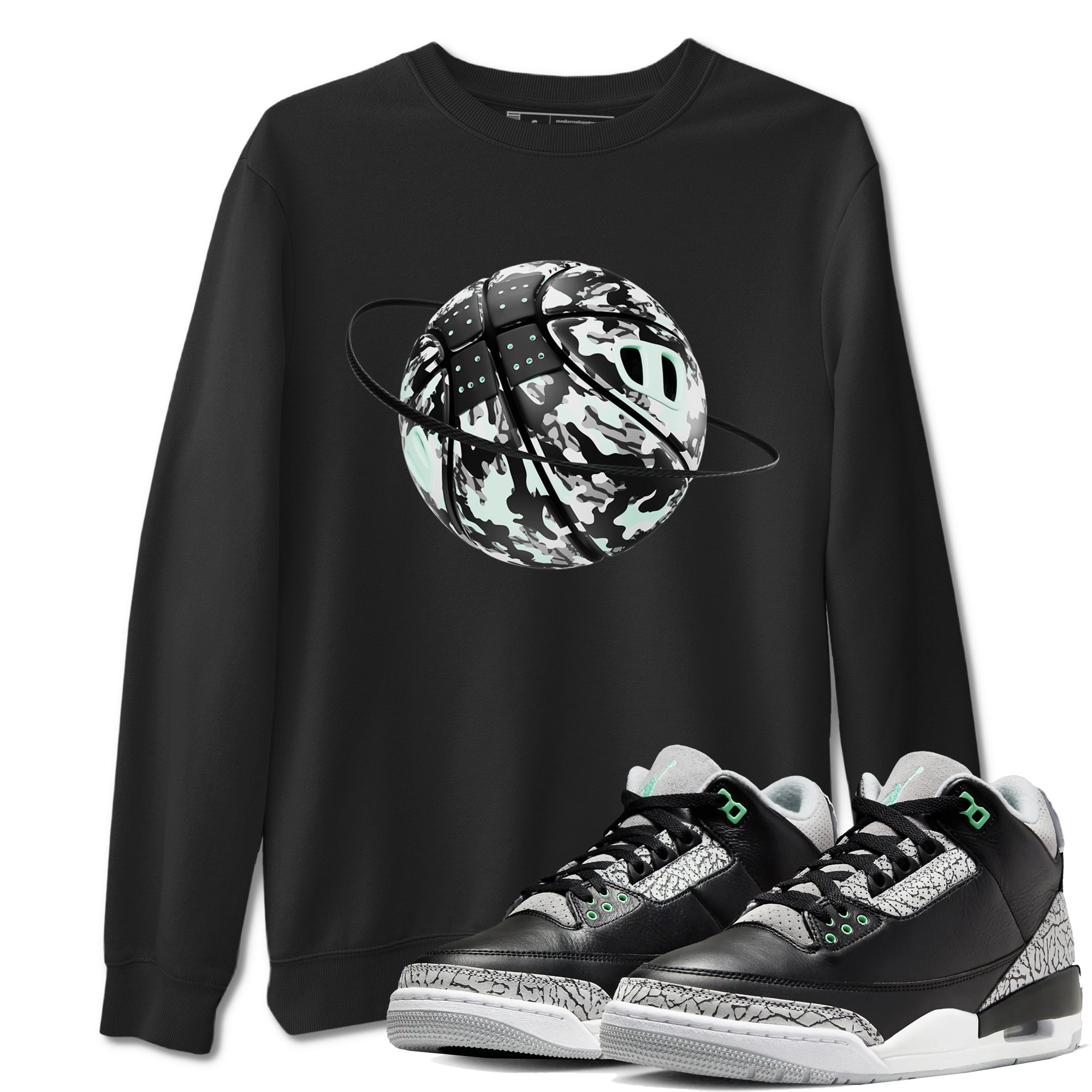 3s Green Glow shirt to match jordans Camo Baketball Planet sneaker tees Air Jordan 3 Green Glow Drip Gear Zone unisex cotton Black 1 crew neck shirt