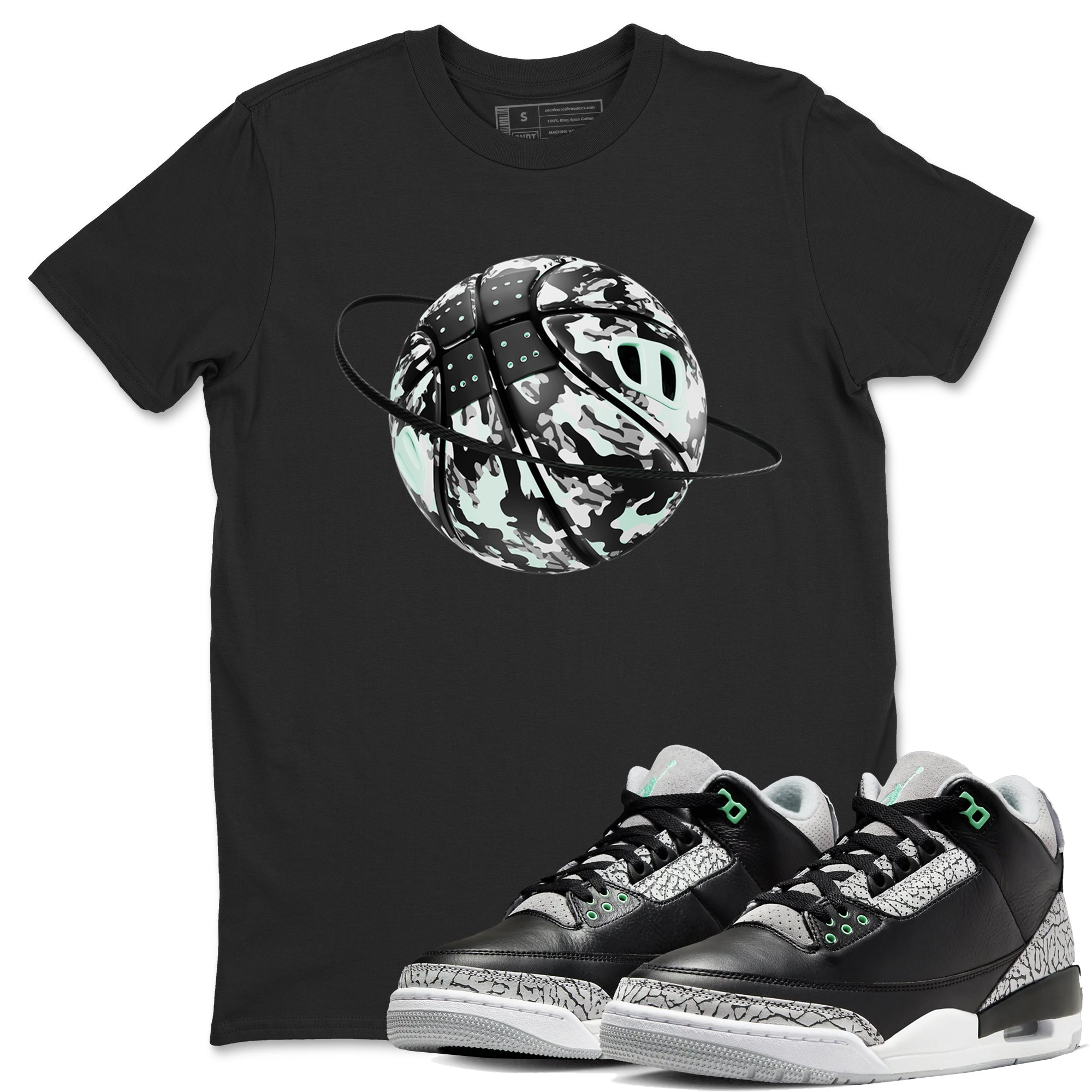 3s Green Glow shirt to match jordans Camo Baketball Planet sneaker tees Air Jordan 3 Green Glow Drip Gear Zone unisex cotton Black 1 crew neck shirt