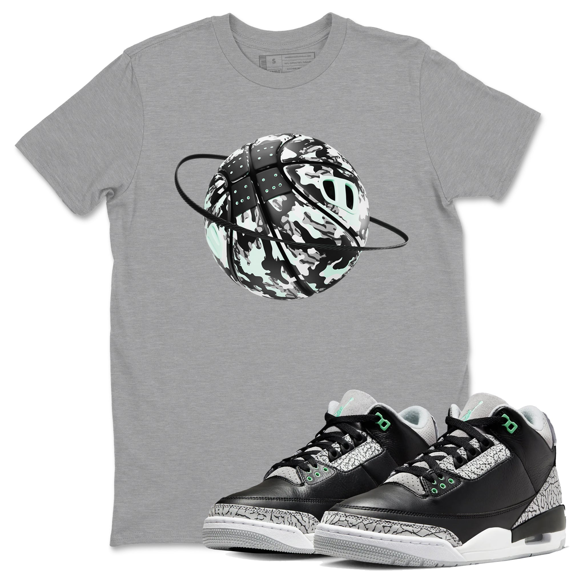 3s Green Glow shirt to match jordans Camo Baketball Planet sneaker tees Air Jordan 3 Green Glow Drip Gear Zone unisex cotton Heather Grey 1 crew neck shirt