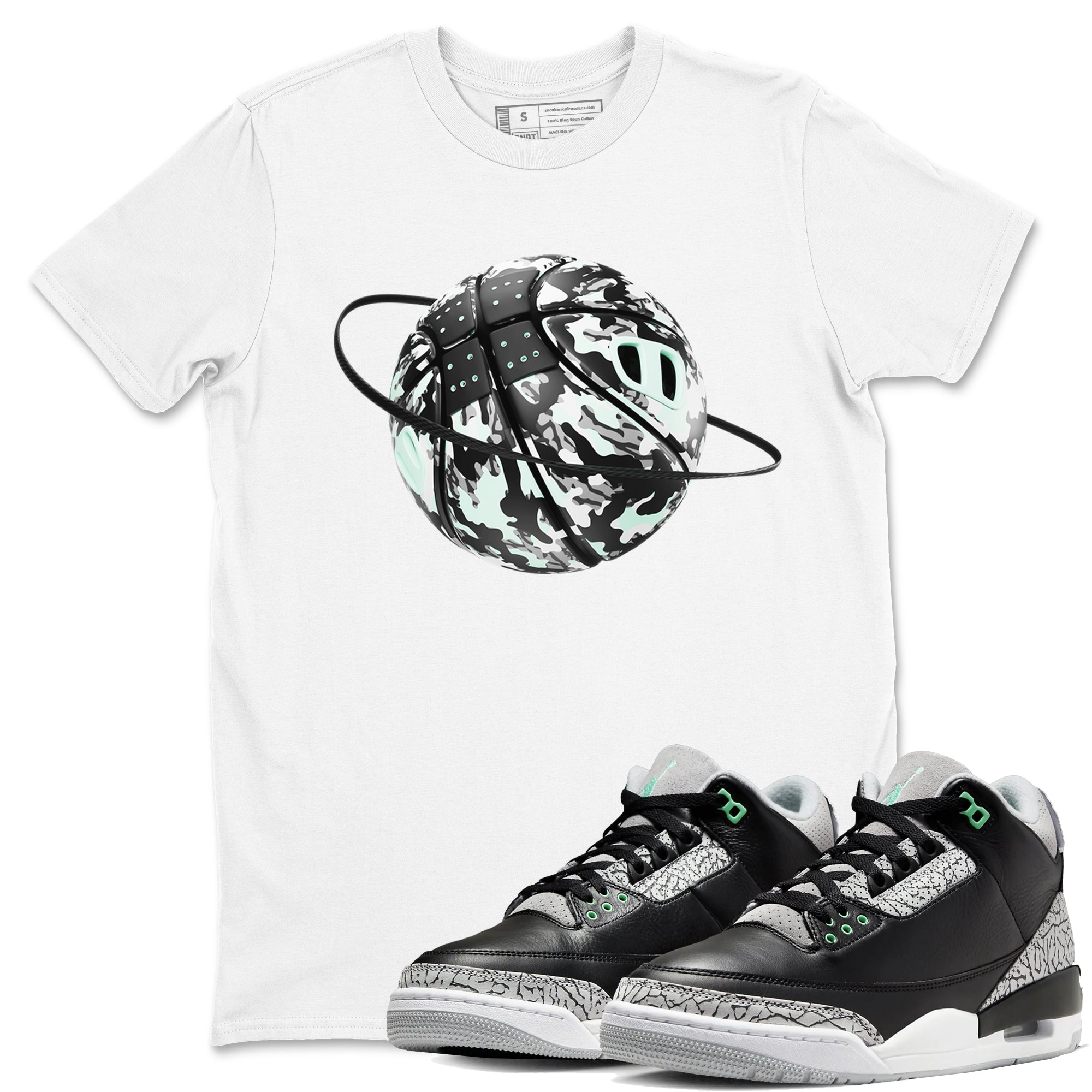 3s Green Glow shirt to match jordans Camo Baketball Planet sneaker tees Air Jordan 3 Green Glow Drip Gear Zone unisex cotton White 1 crew neck shirt