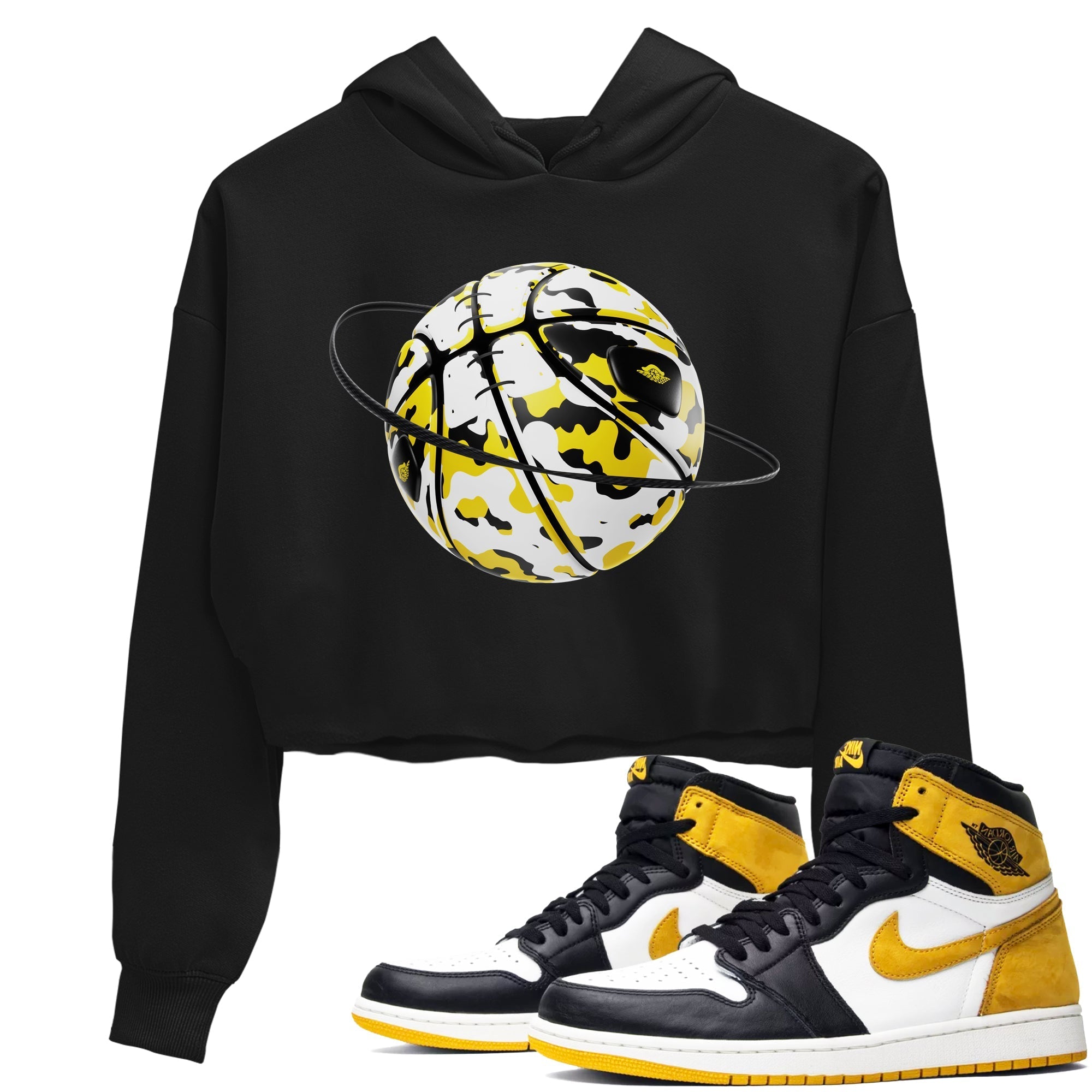 1s Yellow Ochre shirt to match jordans Camo Basketball Planet sneaker tees streetwear brand Air Jordan 1 Yellow Ochre Drip Gear Zone Brand Black 1 crop length shirt