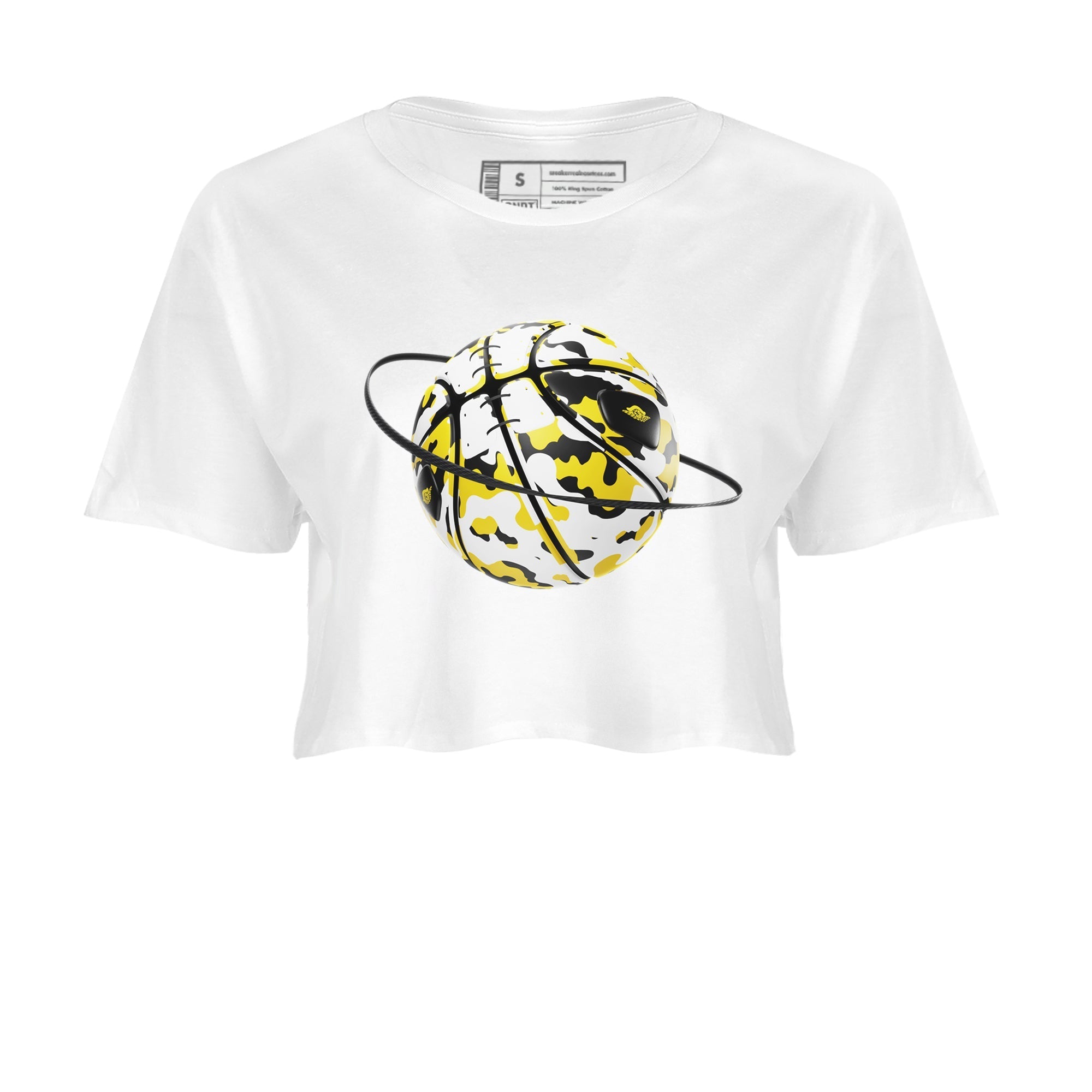 1s Yellow Ochre shirt to match jordans Camo Basketball Planet sneaker tees streetwear brand Air Jordan 1 Yellow Ochre Drip Gear Zone Brand White 2 crop length shirt