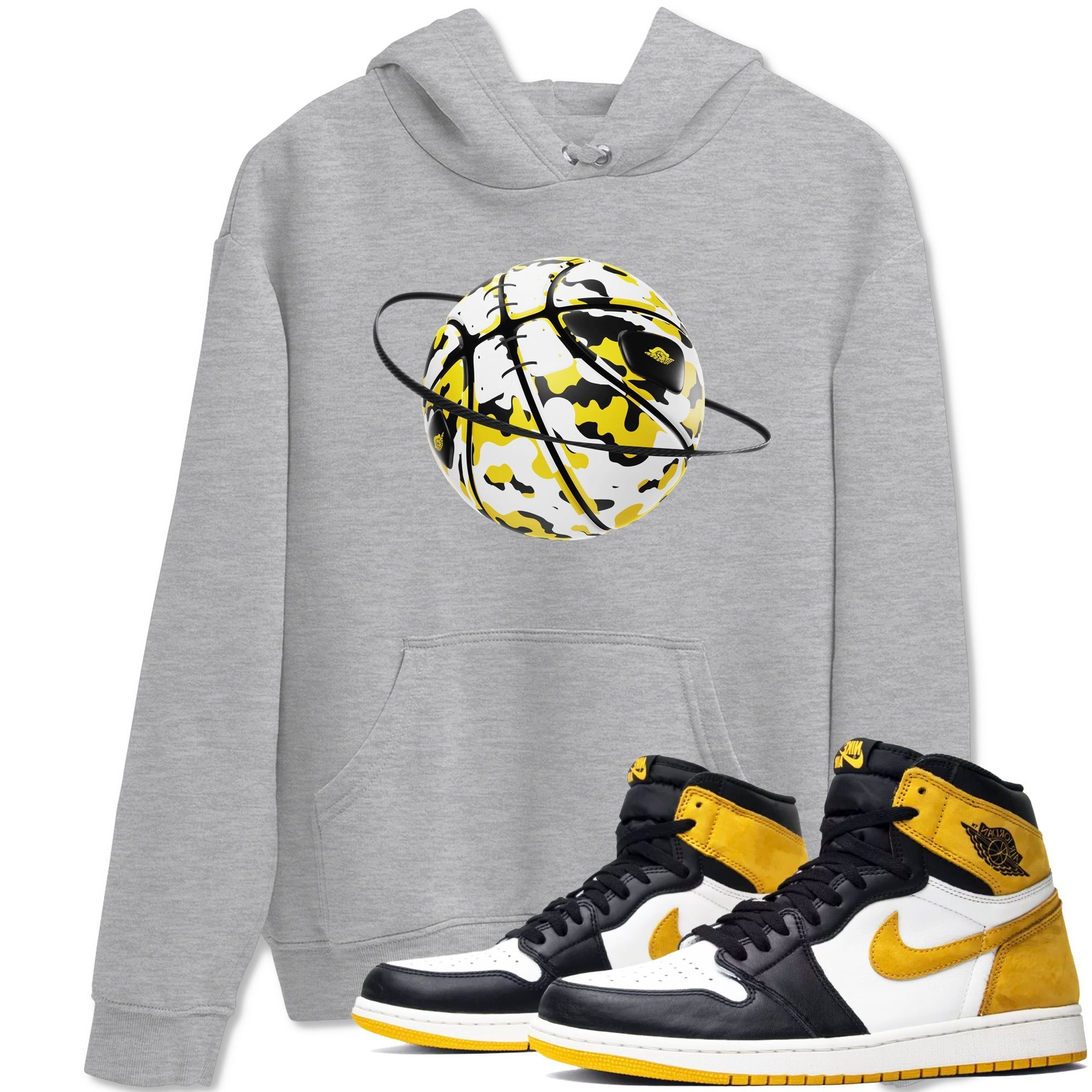 1s Yellow Ochre shirt to match jordans Camo Basketball Planet sneaker tees streetwear brand Air Jordan 1 Yellow Ochre Drip Gear Zone Brand unisex cotton Heather Grey 1 crew neck shirt