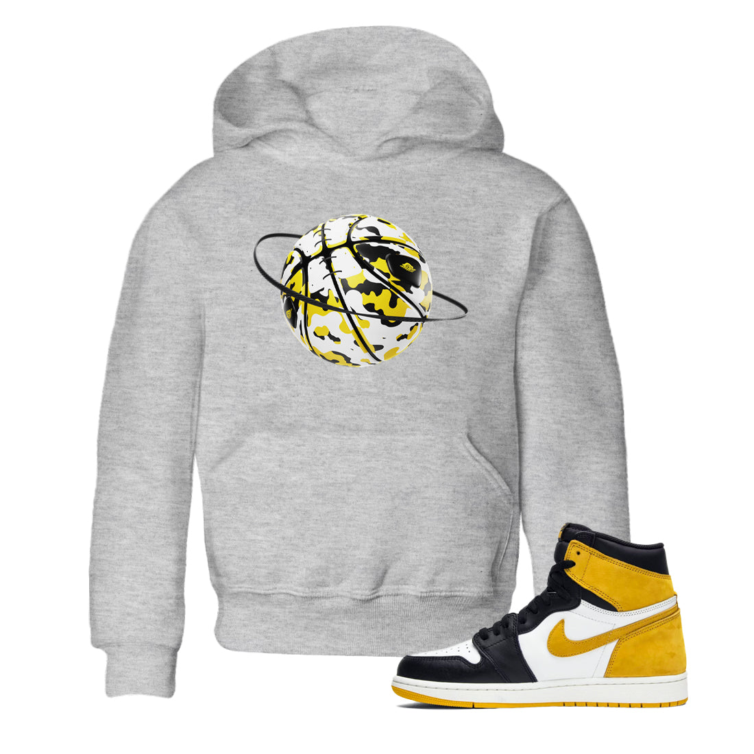 1s Yellow Ochre shirt to match jordans Camo Basketball Planet sneaker tees streetwear brand Air Jordan 1 Yellow Ochre Drip Gear Zone Brand baby toddler Heather Grey 1 cotton Shirt
