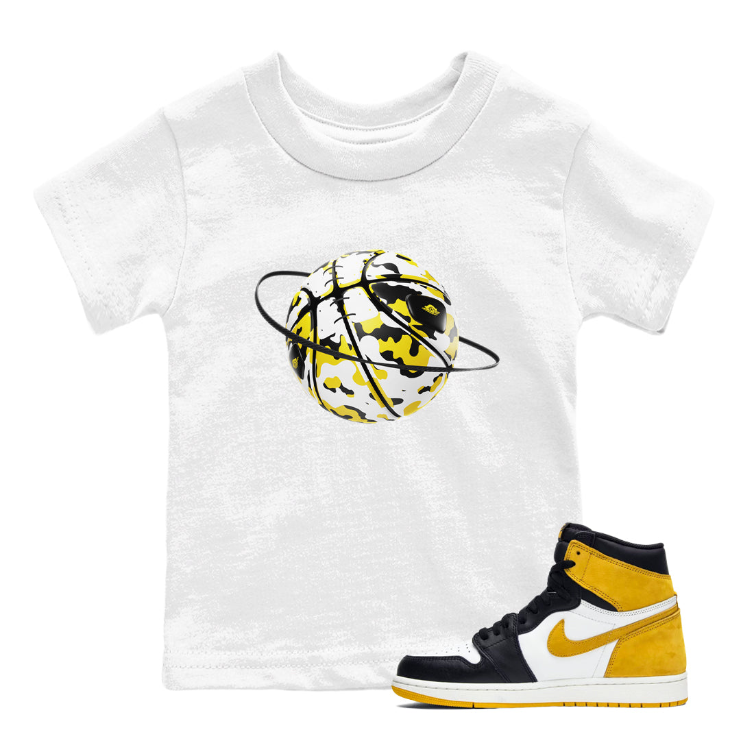 1s Yellow Ochre shirt to match jordans Camo Basketball Planet sneaker tees streetwear brand Air Jordan 1 Yellow Ochre Drip Gear Zone Brand baby toddler White 1 cotton Shirt