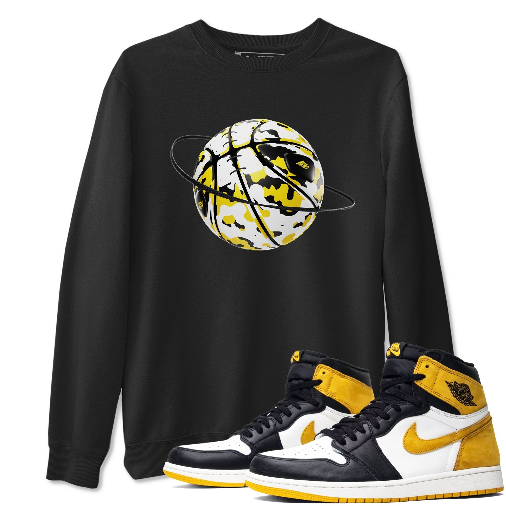 1s Yellow Ochre shirt to match jordans Camo Basketball Planet sneaker tees streetwear brand Air Jordan 1 Yellow Ochre Drip Gear Zone Brand unisex cotton Black 1 crew neck shirt